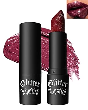 Glitter Frosted Lipstick, Matte Metallic Lip Gloss, Halloween Gothic Makeup | Diamond Shimmer Lipstick,Long Lasting Waterproof Shiny Lip Stain, Non-stick High Pigment Lipgloss, Christmas Cosplay Party-07