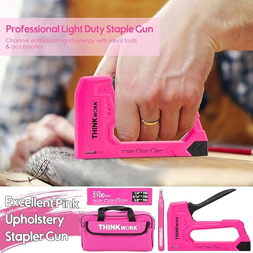 Miniatura 3 de THINKWORK Juego de 20 pistolas de grapas ligeras, pistolas de grapas rosasuso doméstico con 2100 grapas JT21 y removedor de grapas, pistola de