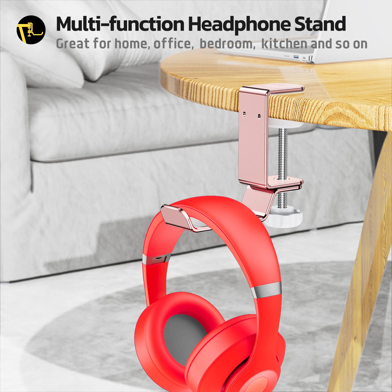Support Universel Pour Casque Avec Clip à Câble - Fixation Sur Bureau (10-40mm), Rotatif 360°, Antidérapant