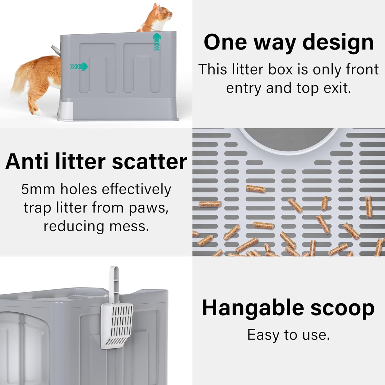 Vivo Technologies Large Cat Litter Box Litter Tray, Foldable Litter Box with Lid, Scoop, Flap Door, Slide-Out Tray for Easy Cleaning, Large Anti-Splashing Hooded Space Cat Litter Tray