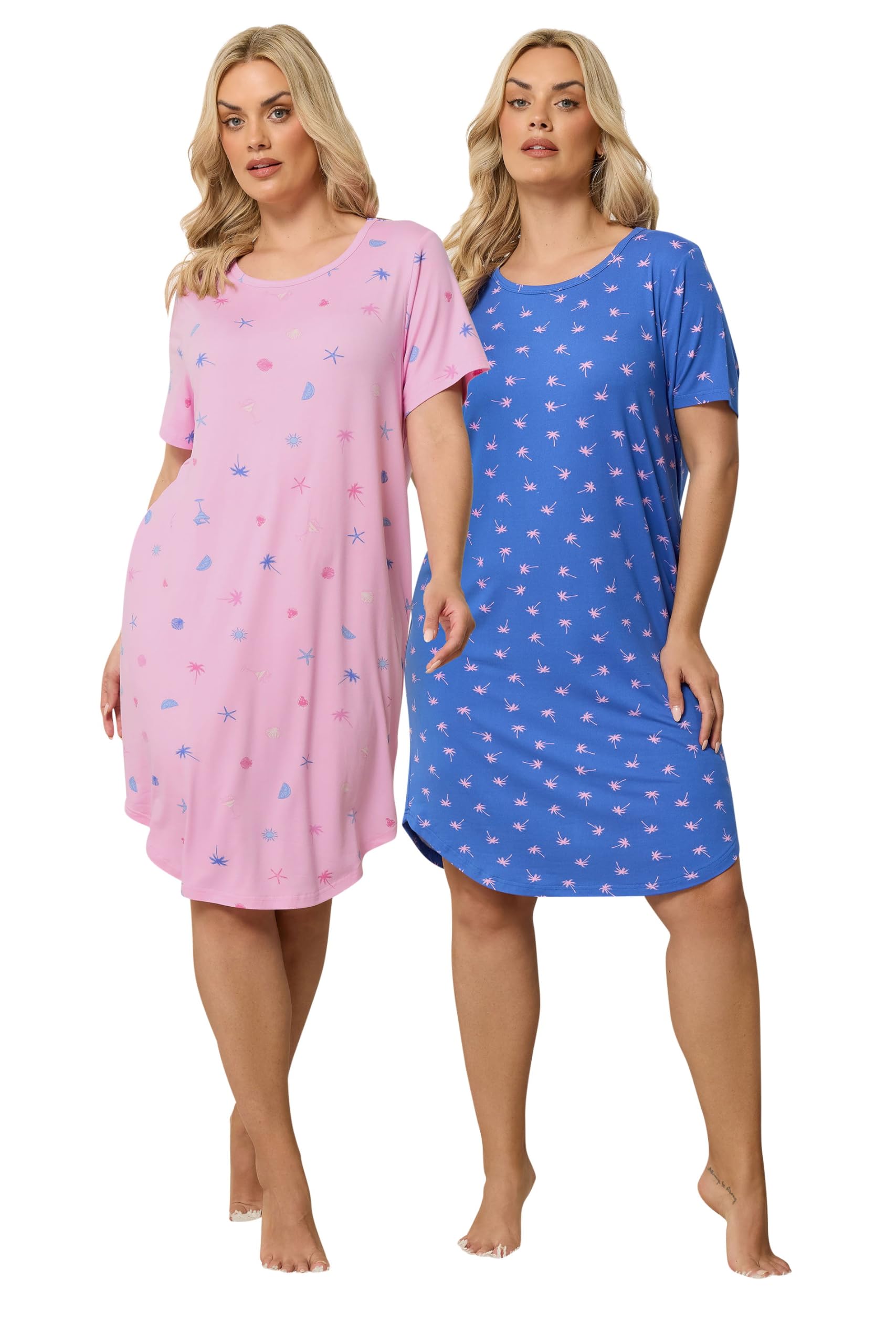 Yours Women's Multicolor 2 Pack Soft Touch Palm Tree Nightdresses | Size: 34/36