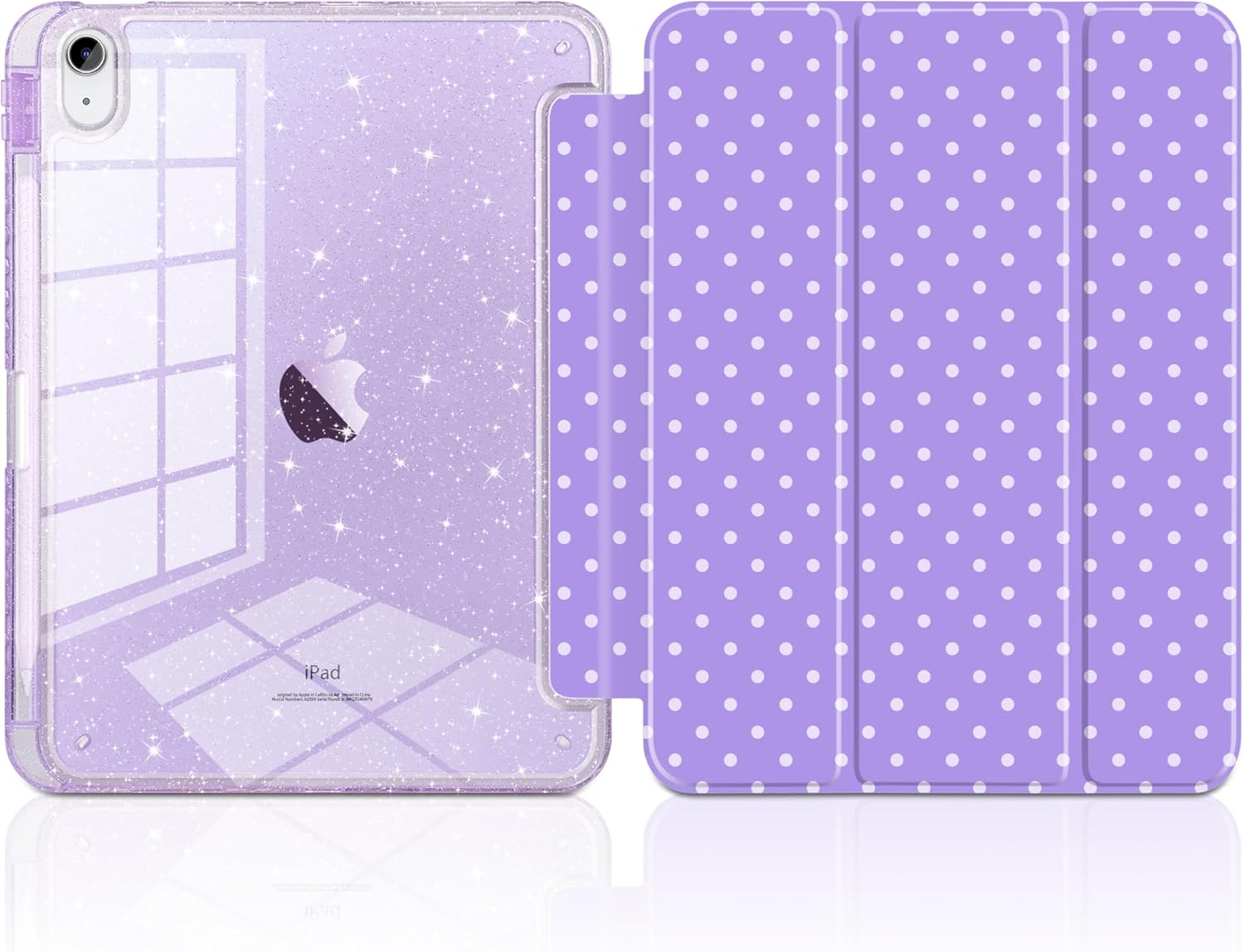 TWOLSKOO Glitter Case for iPad Air 11 inch M4 2026 / M3 2025 / M2 2024 - Sparkly Bling Bling Hard Acrylic Back with Pencil Holder, Slim Trifold Stand Folio Cover, Auto Sleep/Wake, Purple Polka Dot