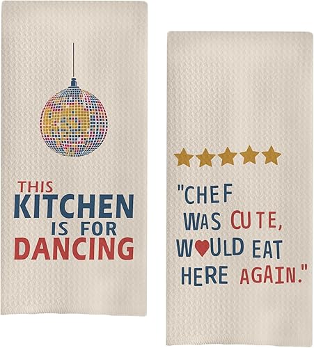 Miniatura 10 de Toallas de cocina naranja rosadas funky, toallas de mano para platos con bola de discoteca de cereza naranja de estilo retro preppy, decoración de