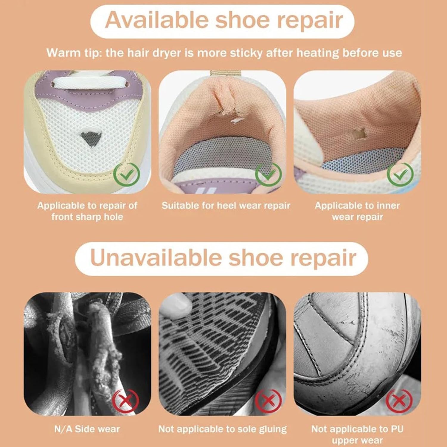 Sneaker Heel Protector Pads - Footwear Mending Strips, Six Pack Oval Blister Liners with Strong Adhesive, Soft Microfiber