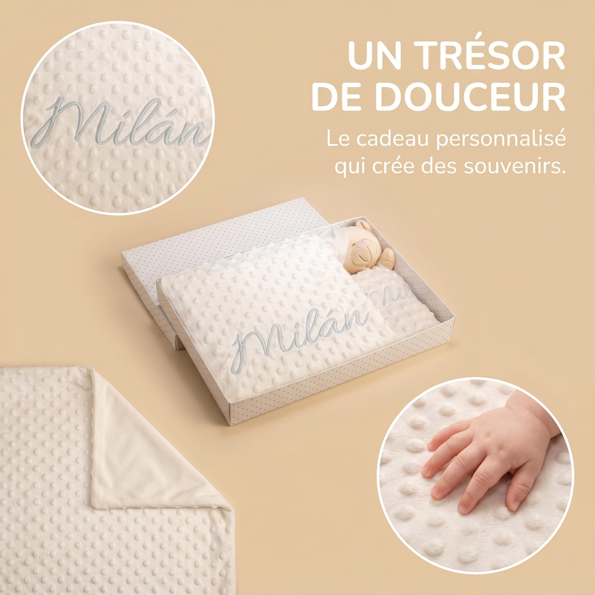 Couverture personnalisable avec nom brodé Cadeau pour parents Baptêmes Baby shower (couverture + doudou)