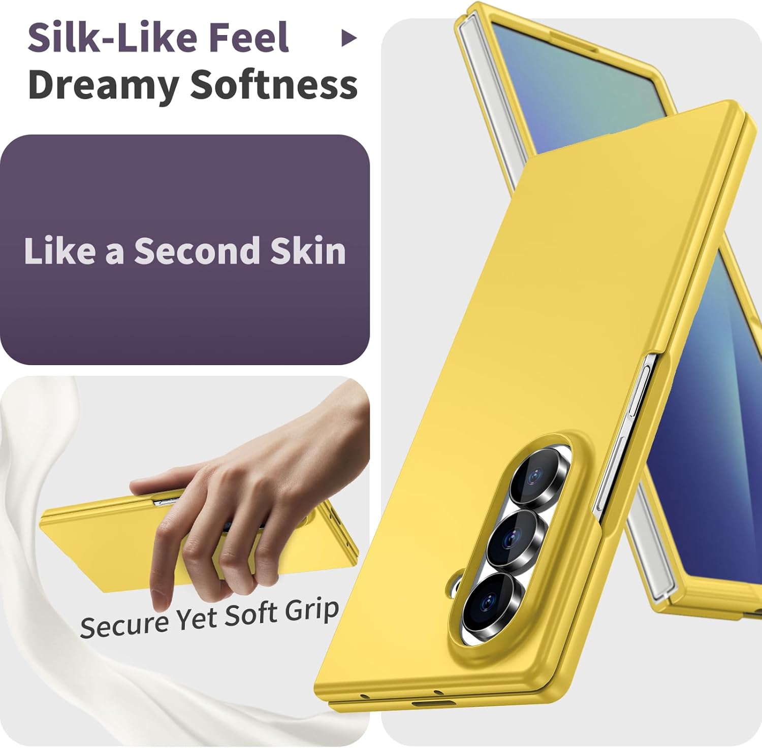 for Samsung Galaxy Z Fold 7 Case, Ultra Thin Matte Shockproof Hard PC with Non-Slip Grip Full Protection Protective Cover Lemon Yellow 010-ZFOLD7-09