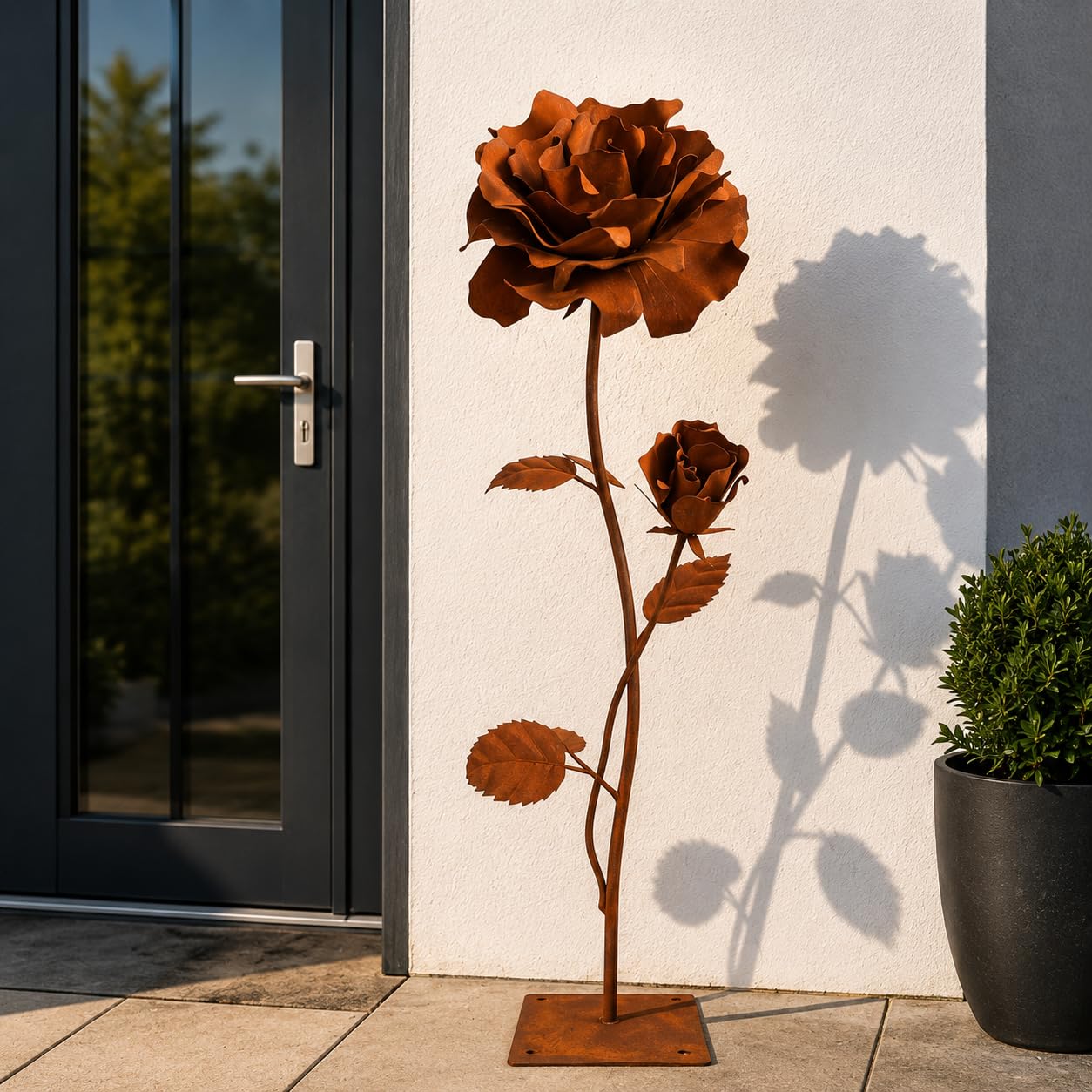 Terma Rost 3D Rose XXL 120 cm Höhe Rostblume Gartendeko rost Gartenfigur groß Metallfigur Garten Schild Dekostecker Rostgartendeko rostdeko Gartendeko Metall deko Metallstecker Edelrost