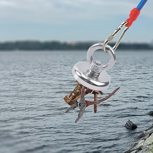 Miniatura 3 de Imanes de pesca de neodimio súper fuertes, potentes imanes de alta resistencia de 1.260 in, disco magnético grande de tierras raras con perno de ojo