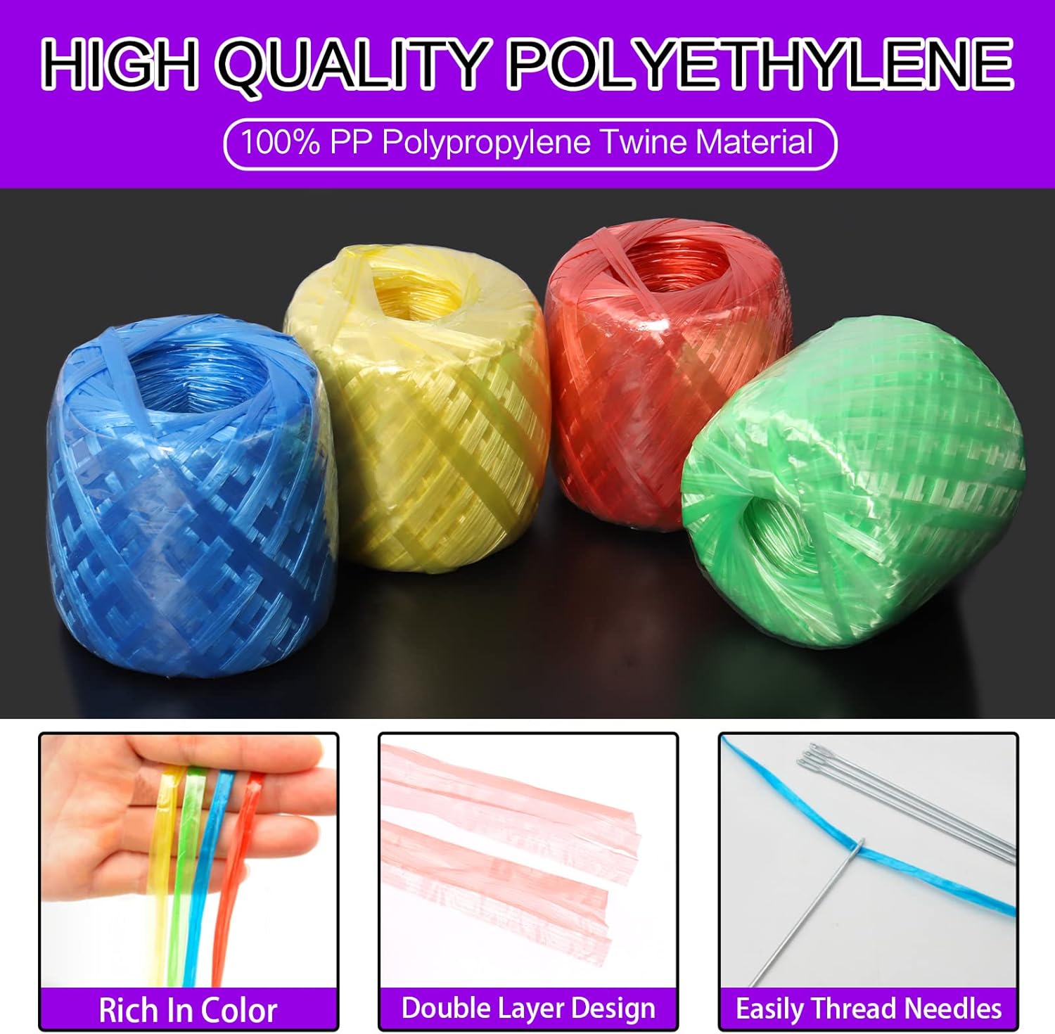 Swpeet 4 Rolls 4 Clors 200 Yards Polyester Nylon Plastic Rope Twine Household Bundled with Scisccor Assortment Kit Perfect for Polyester Nylon Plastic Rope Twine Household Bundled
