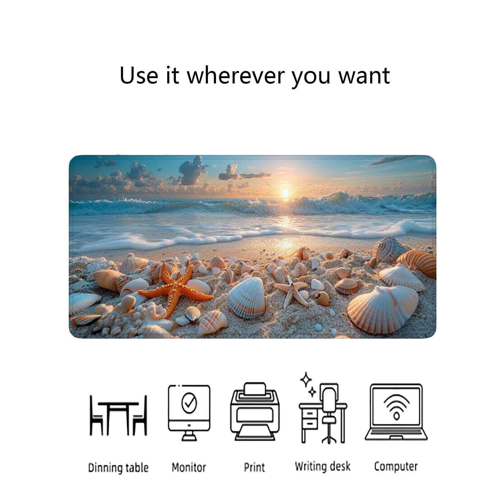 Alfombrilla Ratón Playa Alfombrilla Ratón Gaming XXL 1200x600x3mm Accesorios Escritorio,Antideslizante Mousepad Concha Tapete Escritorio Infantil,para Alfombrilla Pc Teclado Ratón J660