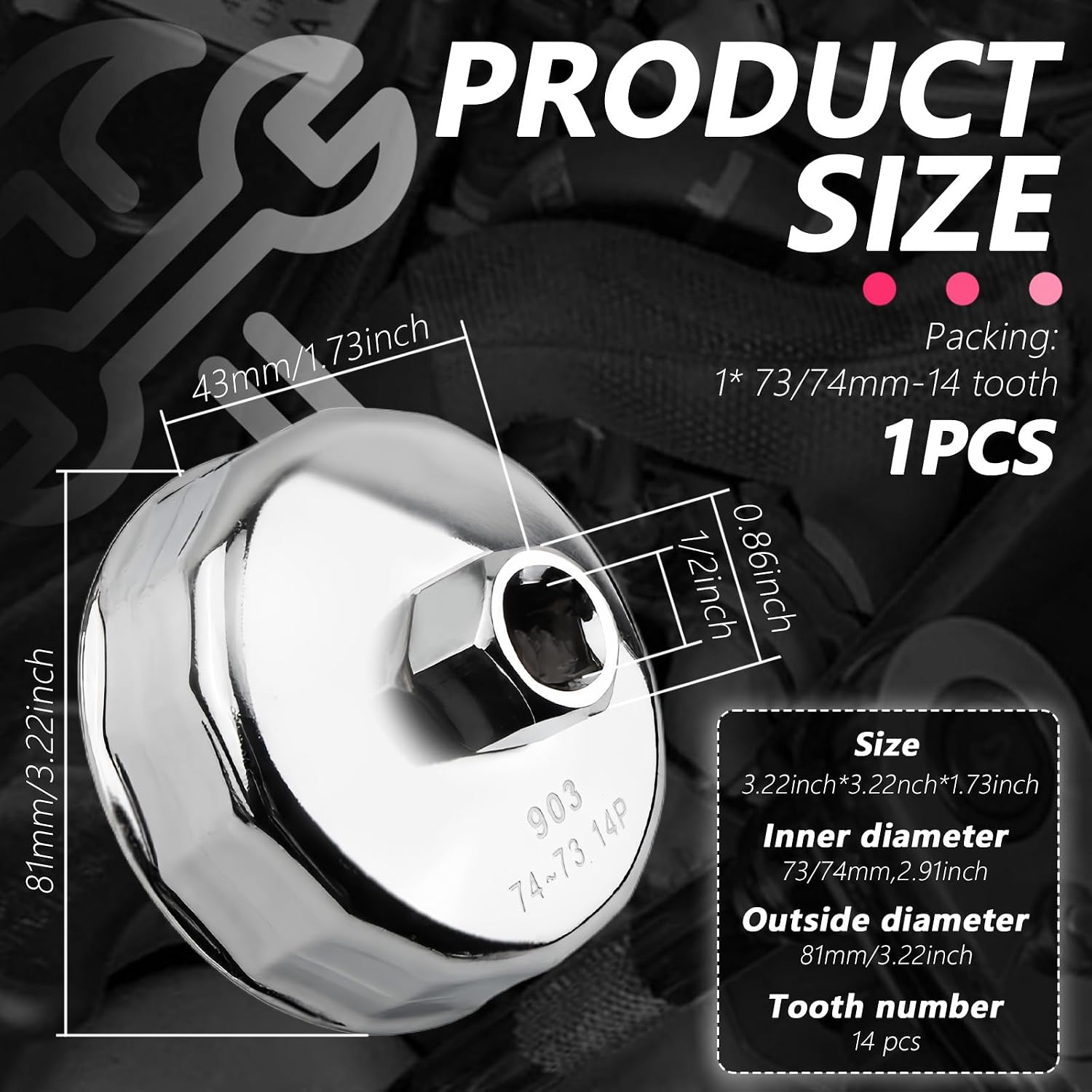 73-74mm Oil Filter Wrench,Oil Filter Removal Tool with 1/2" Driver Compatible with Mazda Mercedes-Benz Ford Audi,Professional 14-Teeth Oils Filters Tool as Car Tools (73/74mm-14Teeth)