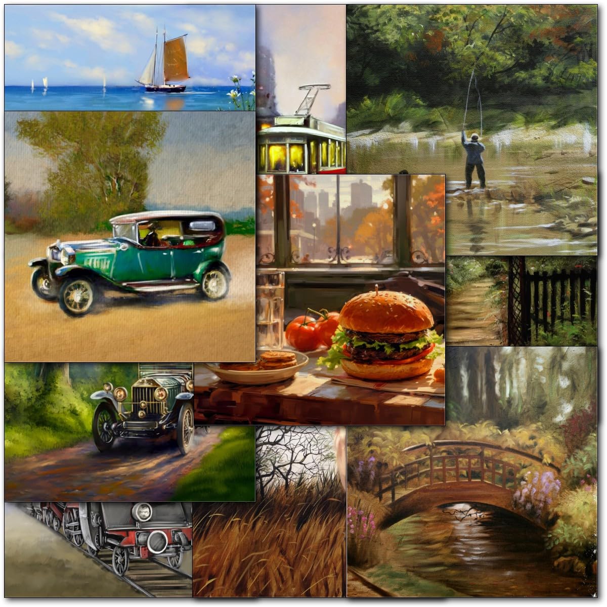doodlecards Pack 10x Mixed Male Blank Birthday Cards with Envelopes. Multipack Vintage Cars, Planes, Boats, Steam Trains, Beer, Tram cards Square Size. Made in the UK.
