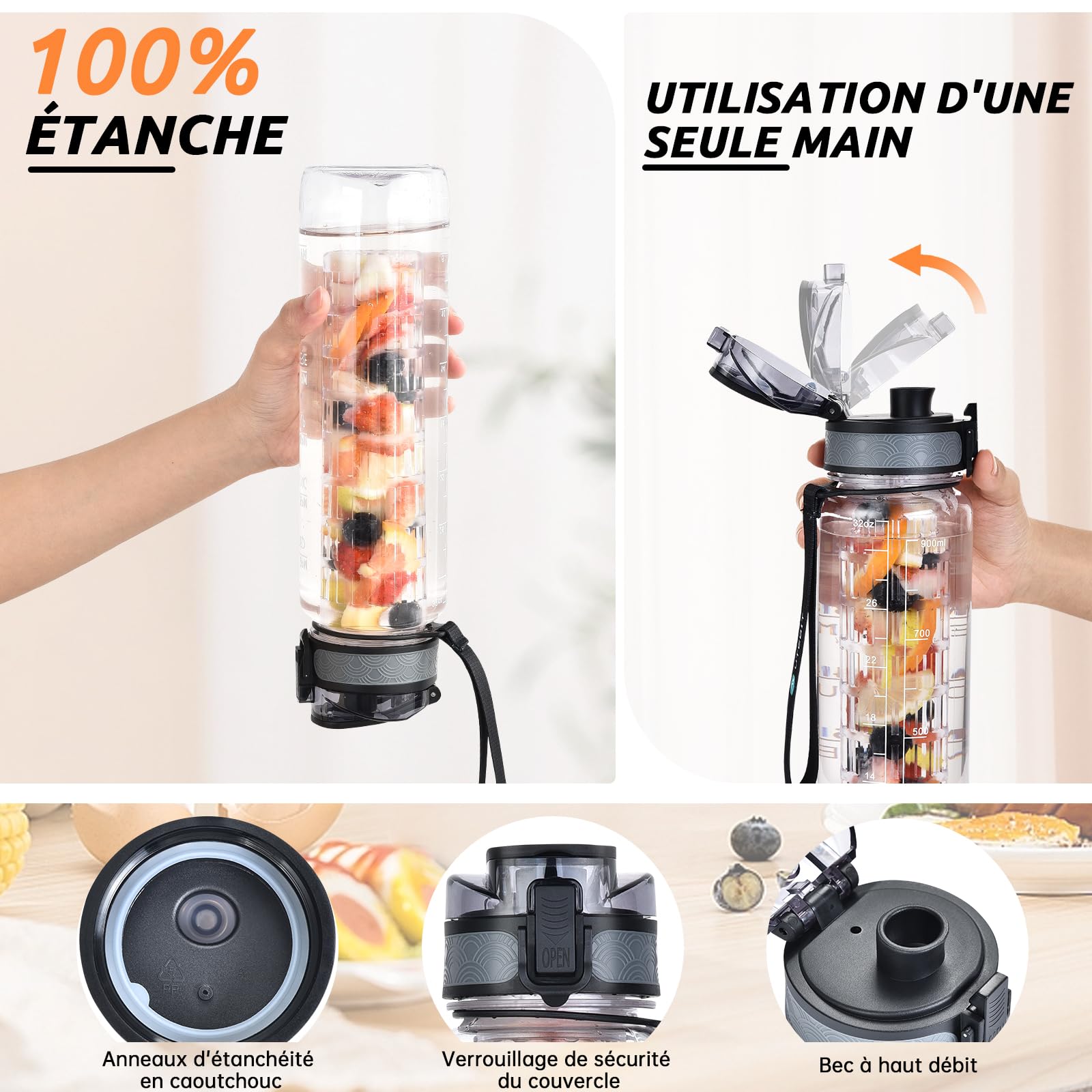 Borraccia Sport Shaker Detox Infusore Frutta Acqua Bottiglia Con Filtro 500ml TrAdE Shop Traesio - Foto 4