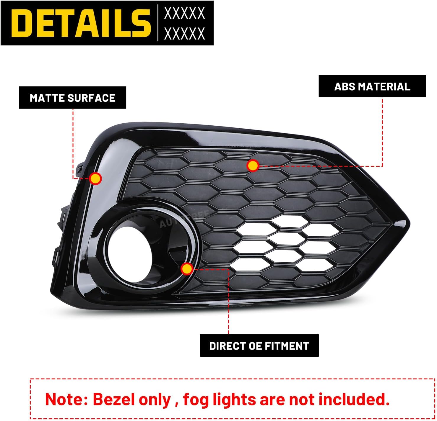 LED Fog Light Bezels for 2017 2018 2019 Civic Hatchback Si Type R (Not fit for Type R Hatchback/Sedan/Coupe models), Driving Fog Lamp Cover Replacement 1 Pair Left and Right Side