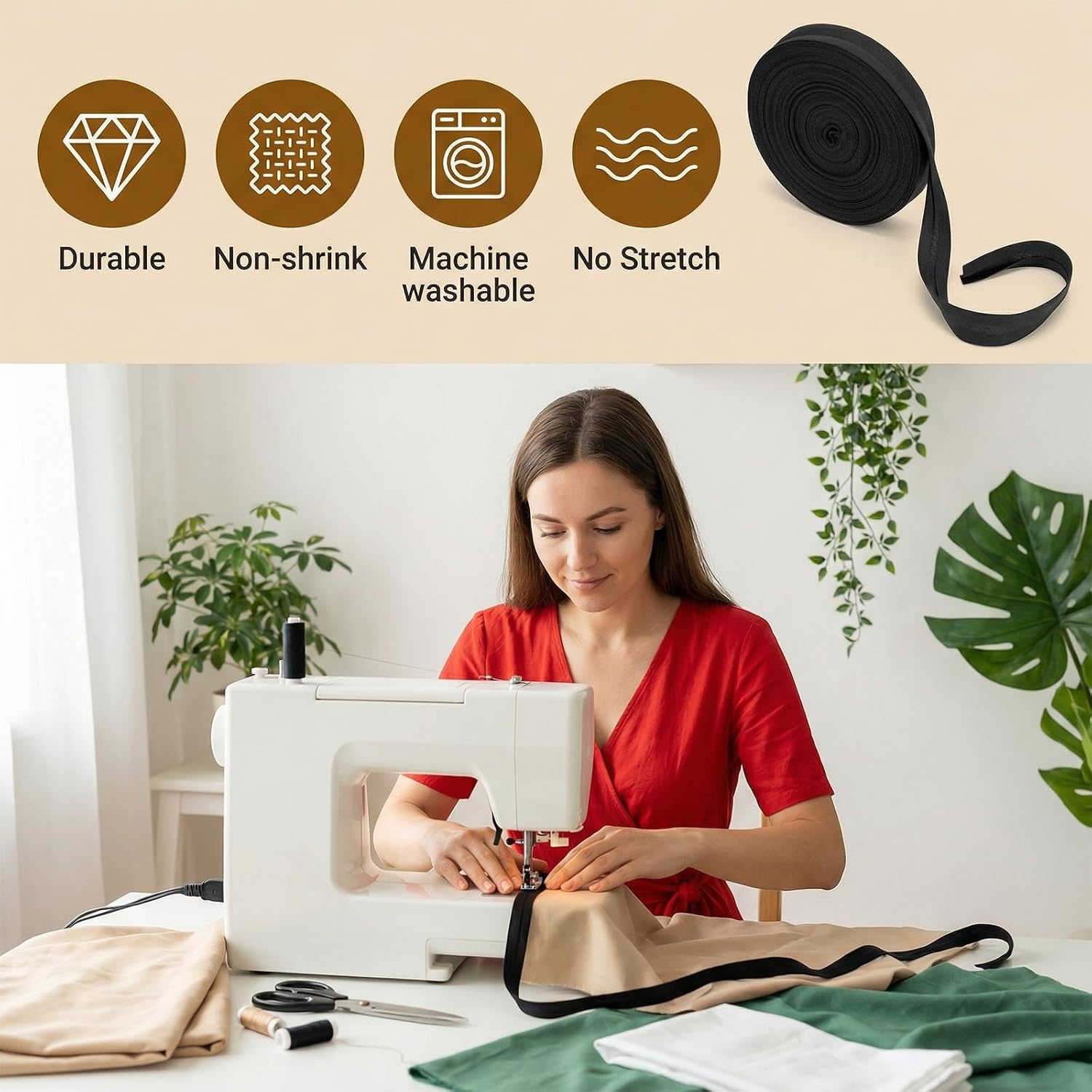 DOPENSPI 21.8 Yards Bias Tape, 1/2 Inch BiasTapes for Sewing Cotton Black Bias Binding Tape Hemming Tapes for DIY Sewing Seaming Piping Hemming Binding Crafts