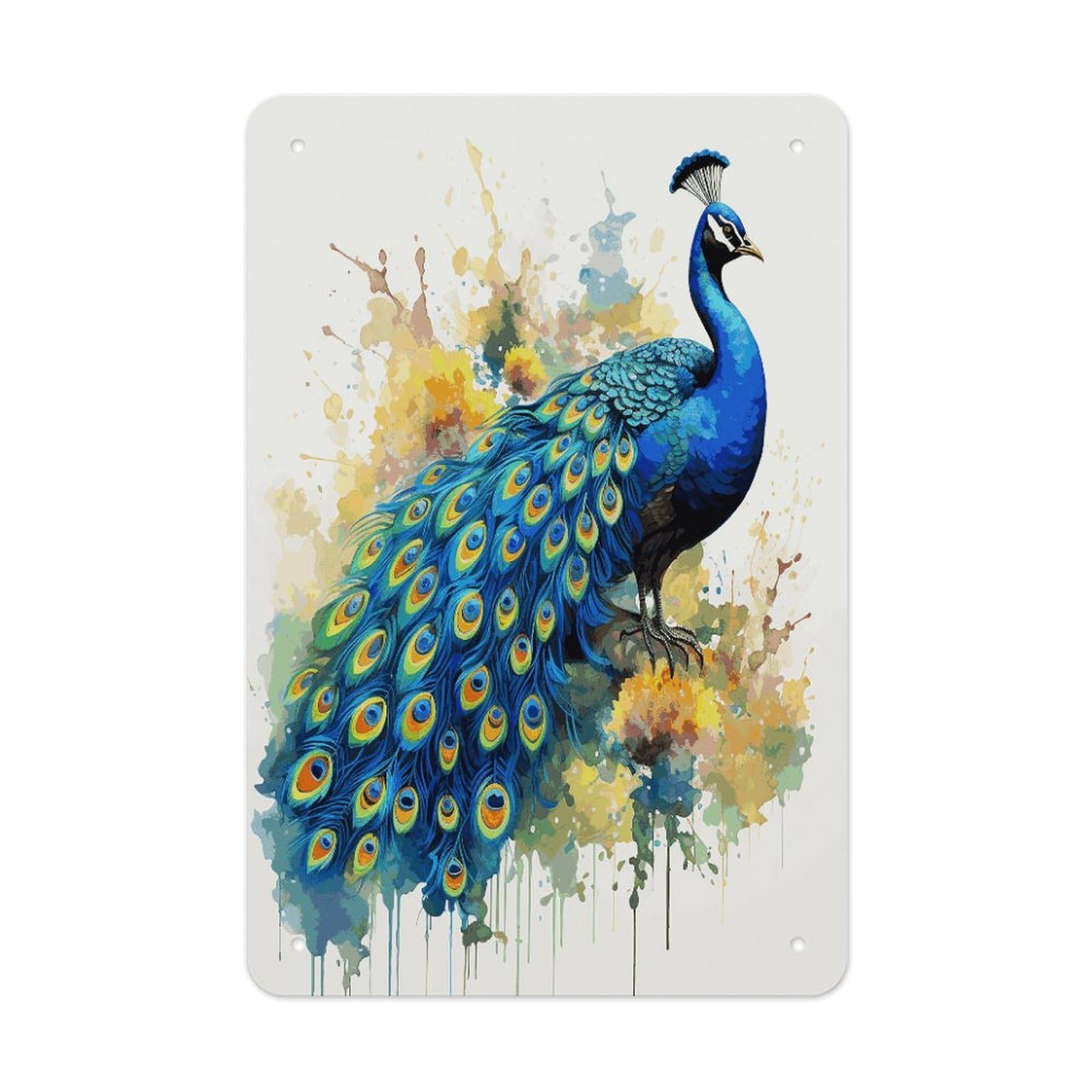 Peacock Watercolor Painting Metal Tin Sign Wall Decor Funny Retro Sign Weatherproof Metal Wall Art for Indoor Or Outdoor Retro Tin Signs for Kitchen Office Home Bar Decor 11.8 X 7.9 Inch