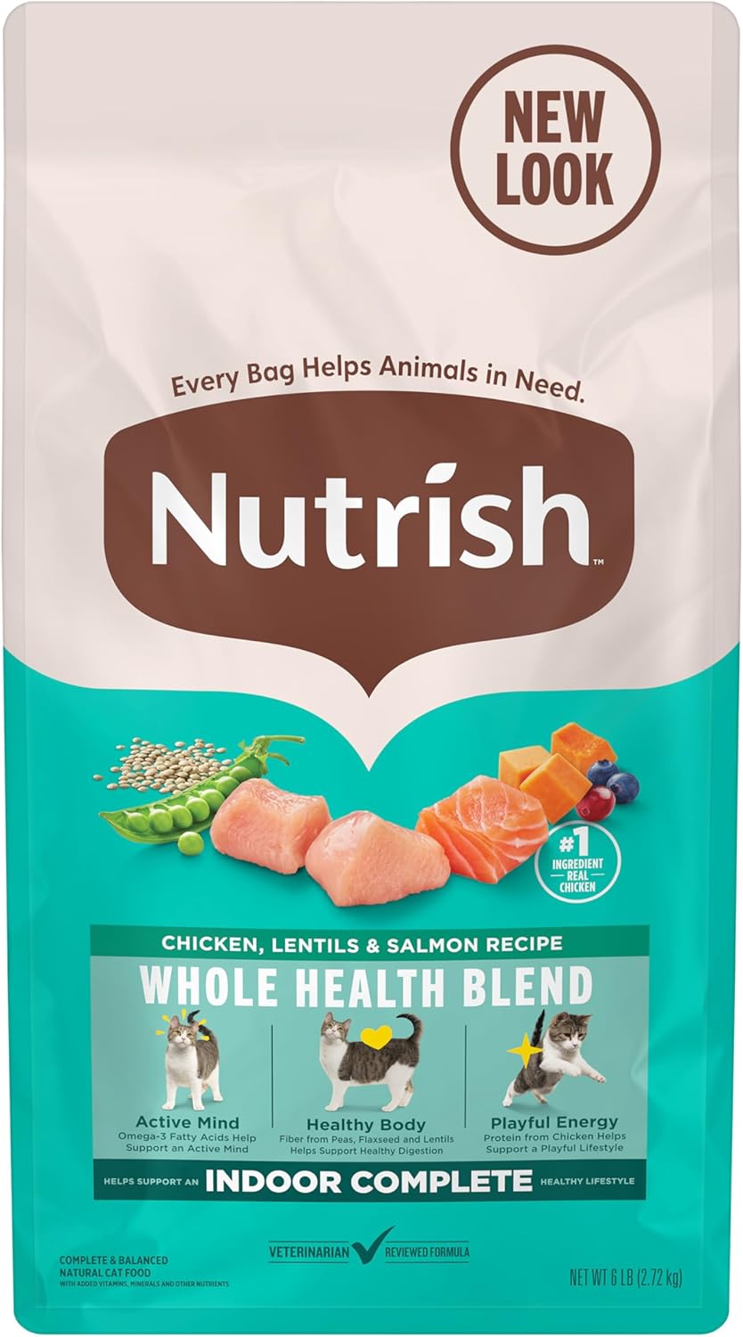 Rachael Ray Nutrish Indoor Complete Premium Natural Dry Cat Food, Chicken with Lentils & Salmon Recipe, 6 Pounds (Packaging May Vary)