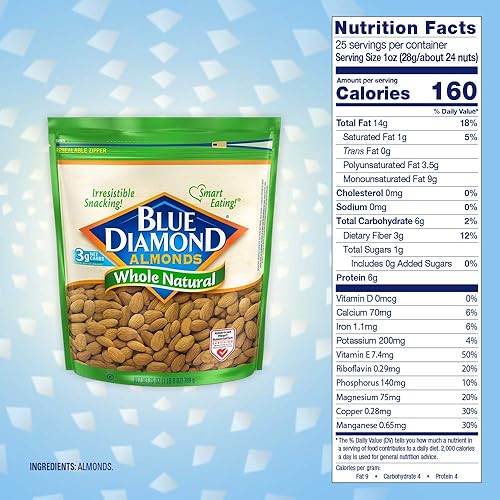 Miniatura 7 de Blue Diamond Almonds Almendras naturales enteras crudas, bolsa resellable de 25 onzas (paquete de 1)
