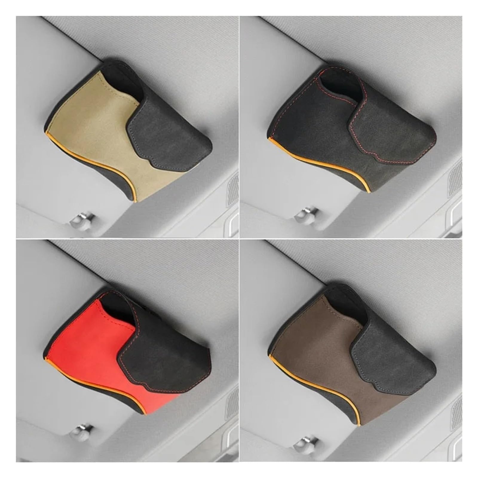 Support Universel Lunettes Auto Étui À Lunettes De Voiture en Daim Organisateur Rangement Boîte pour Pare-Soleil Soleil(Brown)