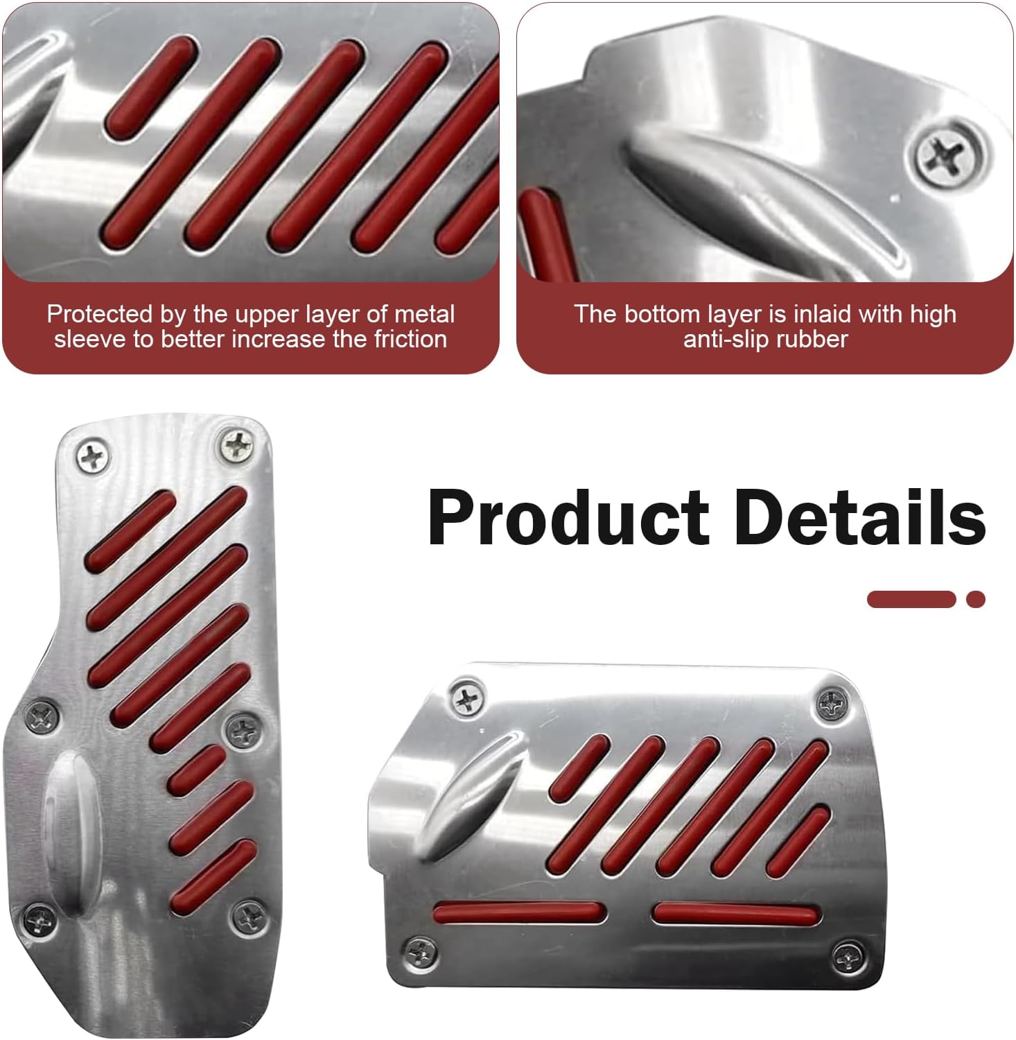 2 PCS Car Pedal Pads, Anti-slip Larger Brake & Accelerator Cover, Alloy Anti-rust Automatic Transmission Pedal Plate, Modification Accessory for Most Cars Trucks SUVs (Red)