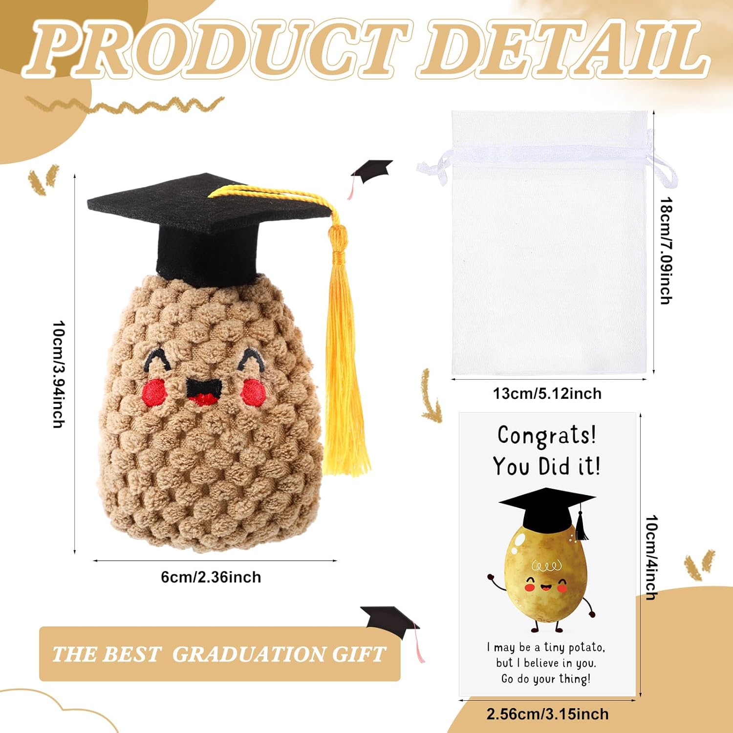 RoundFunny 20 Set Graduation Gifts Bulk Crochet Potato Inspirational Funny Plush Gifts with Positive Card for Women Men Mother's Day Friend Office Birthday Party Decor (Graduation)
