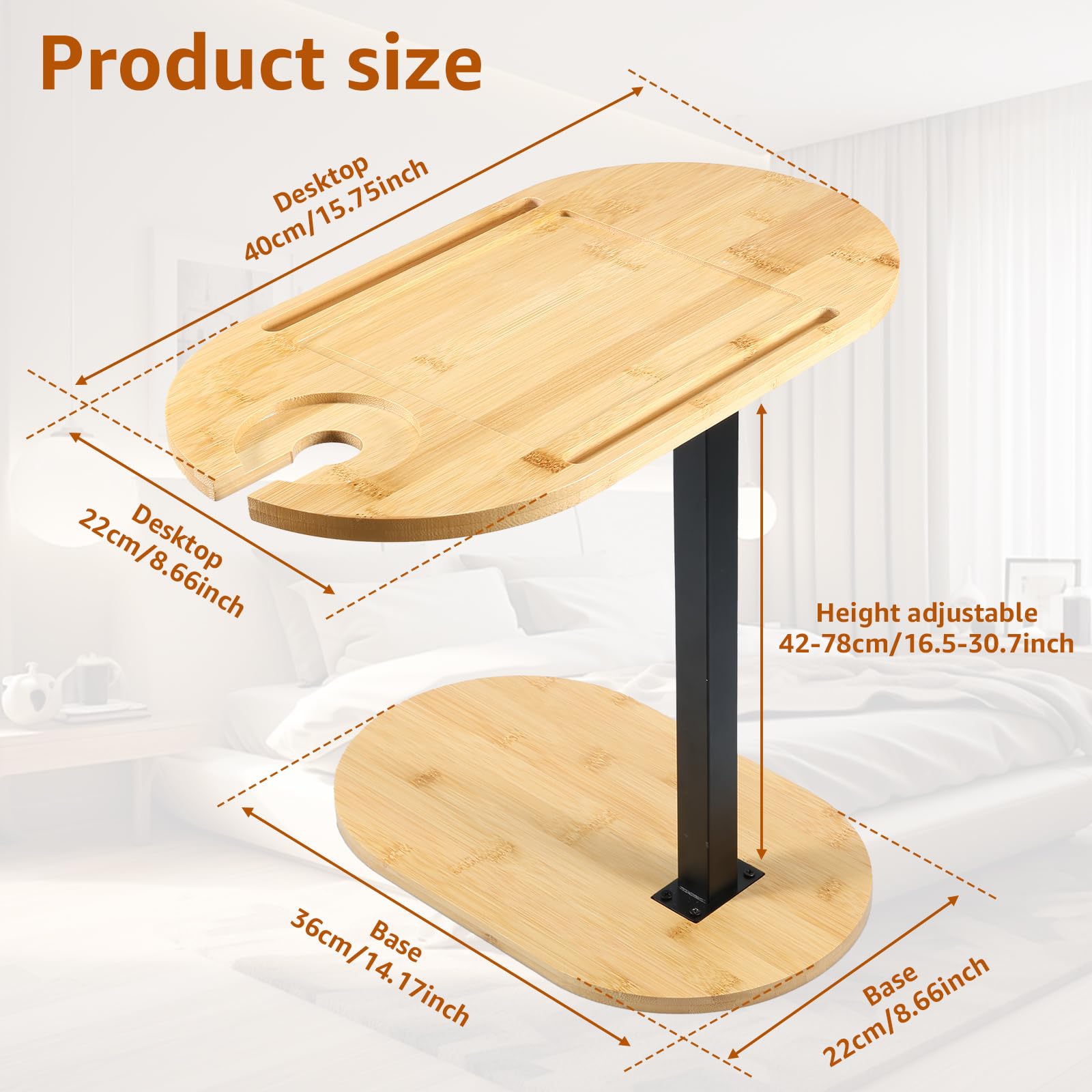 ROYGBIV Table D'appoint En Forme De C - Table Latérale Réglable En Hauteur Avec Fonction Rotative à 360° - Table Basse Pivotante Avec Structure En Métal - Idéale Pour Canapé Et Salon