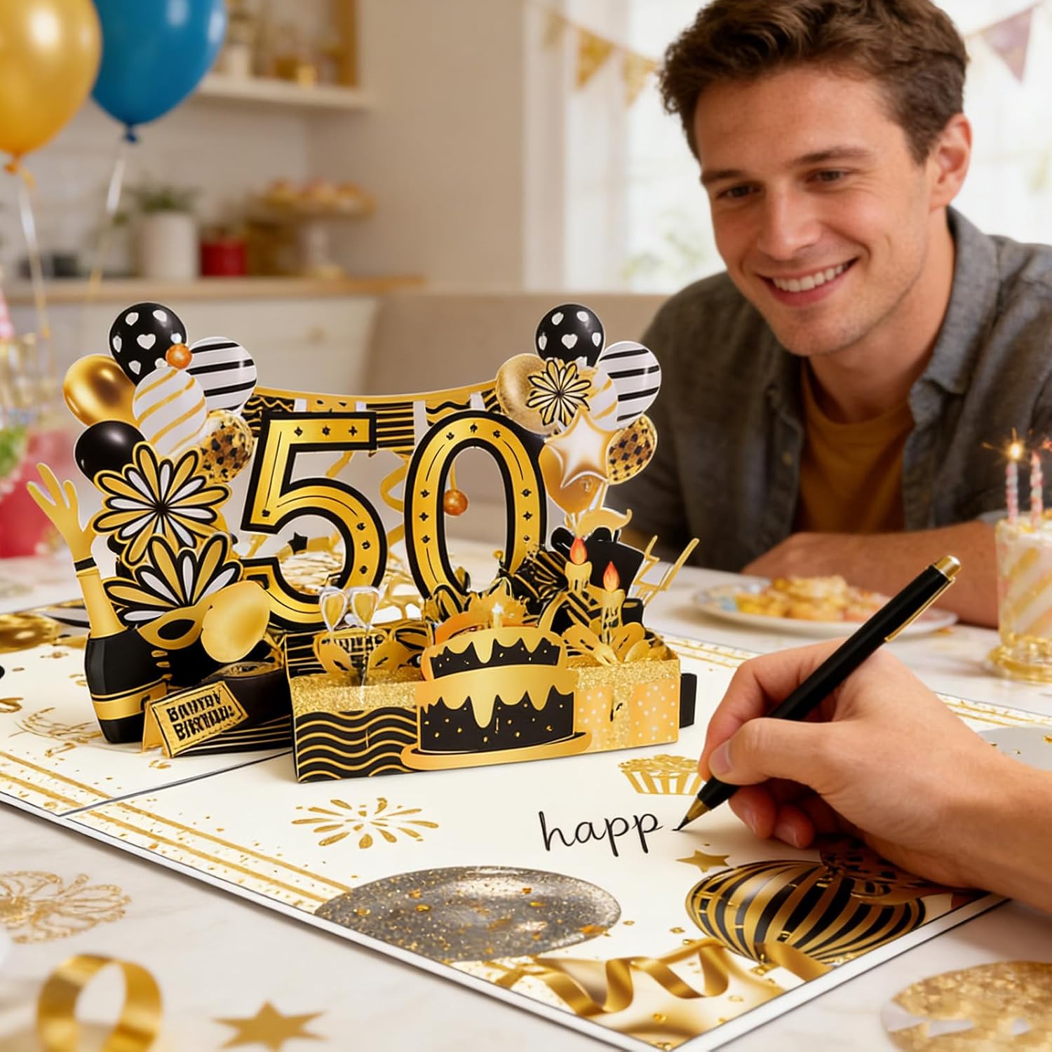 50th Birthday Card for Men Women - Pop up 3D Funny Happy 50 Birthday Gifts for Him Her, Pop-Up Black Gold Back in 1976 Fifty Years Old Bday Greeting Card Supplies Decorations image 4