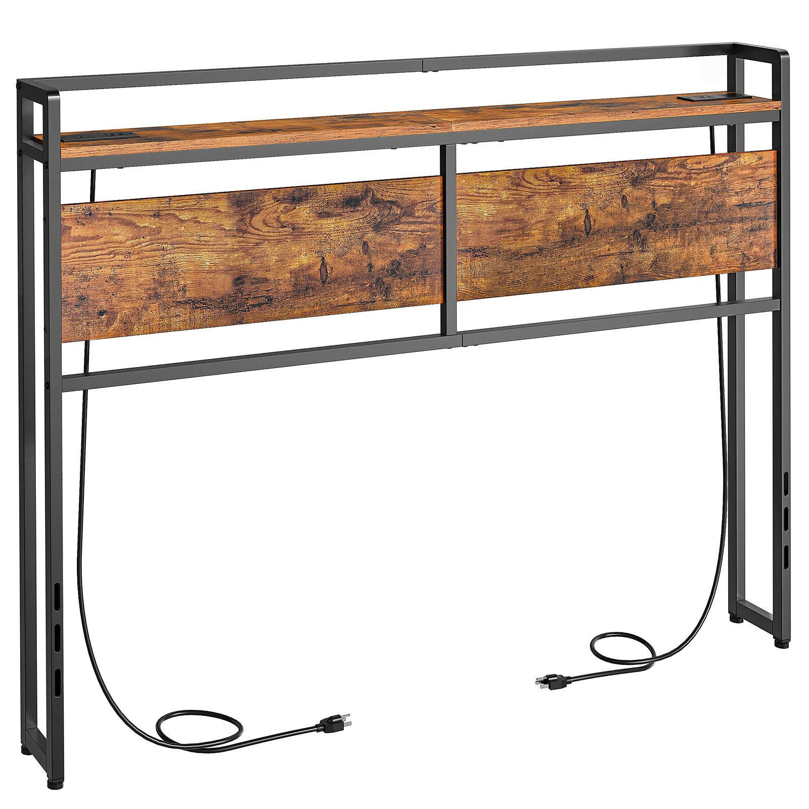 HOOBRO Headboard Full Size, Headboard with 2 Outlets and 4 USB Ports, Adjustable Height, Storage Rack, Sturdy and Stable, Easy Assembly, Rustic Brown