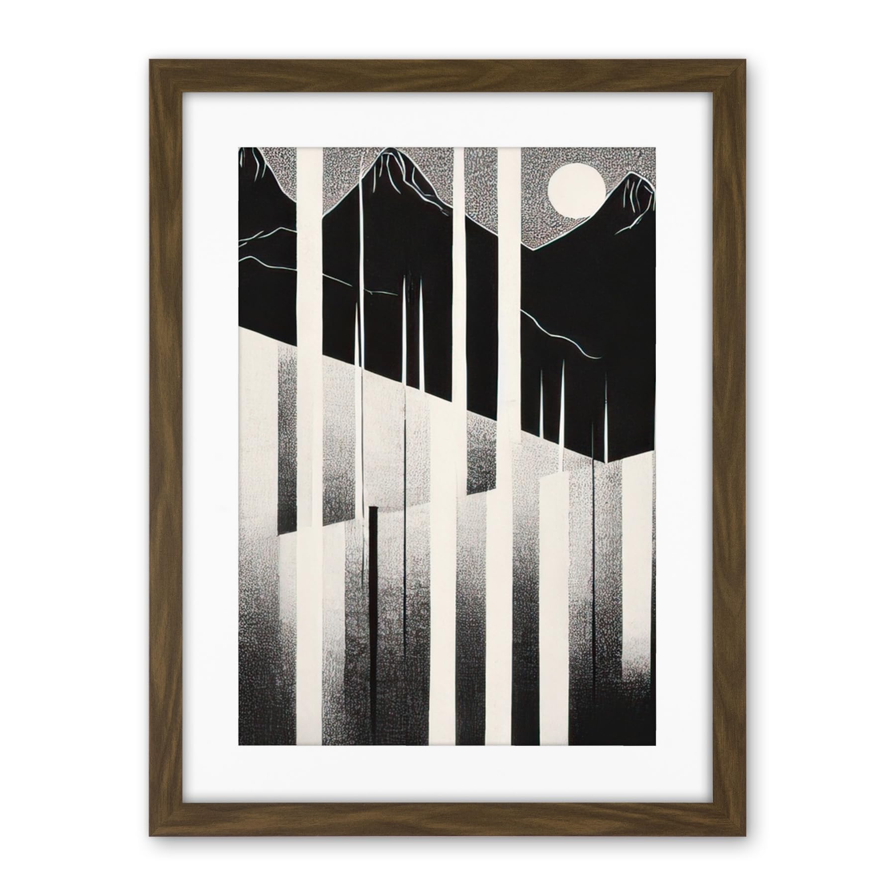 Artery8 Abstract Mountain Landscape Lake Sunrise Linocut Artwork Framed Wall Art Print 18X24 Inch
