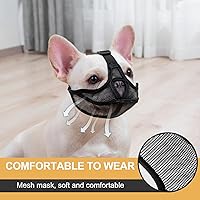 Vista 4 de OHCOZZY Bozal corto para perro, no cubre la frente, bozal de bulldog ajustable, malla transpirable ajustable, antimordeduras y ladridos (S, negro)