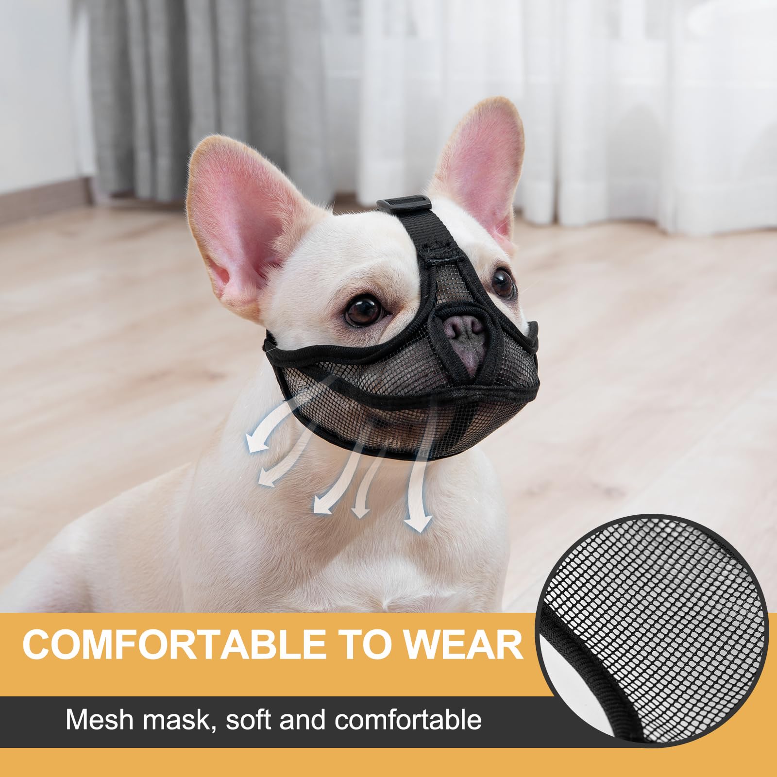 Ohcozzy Short Snout Dog Muzzle, Won’t Cover Forehead Bulldog Muzzle Adjustable Breathe Mesh, Anti Bitting Chewing Barking(S,Black) - Image 4