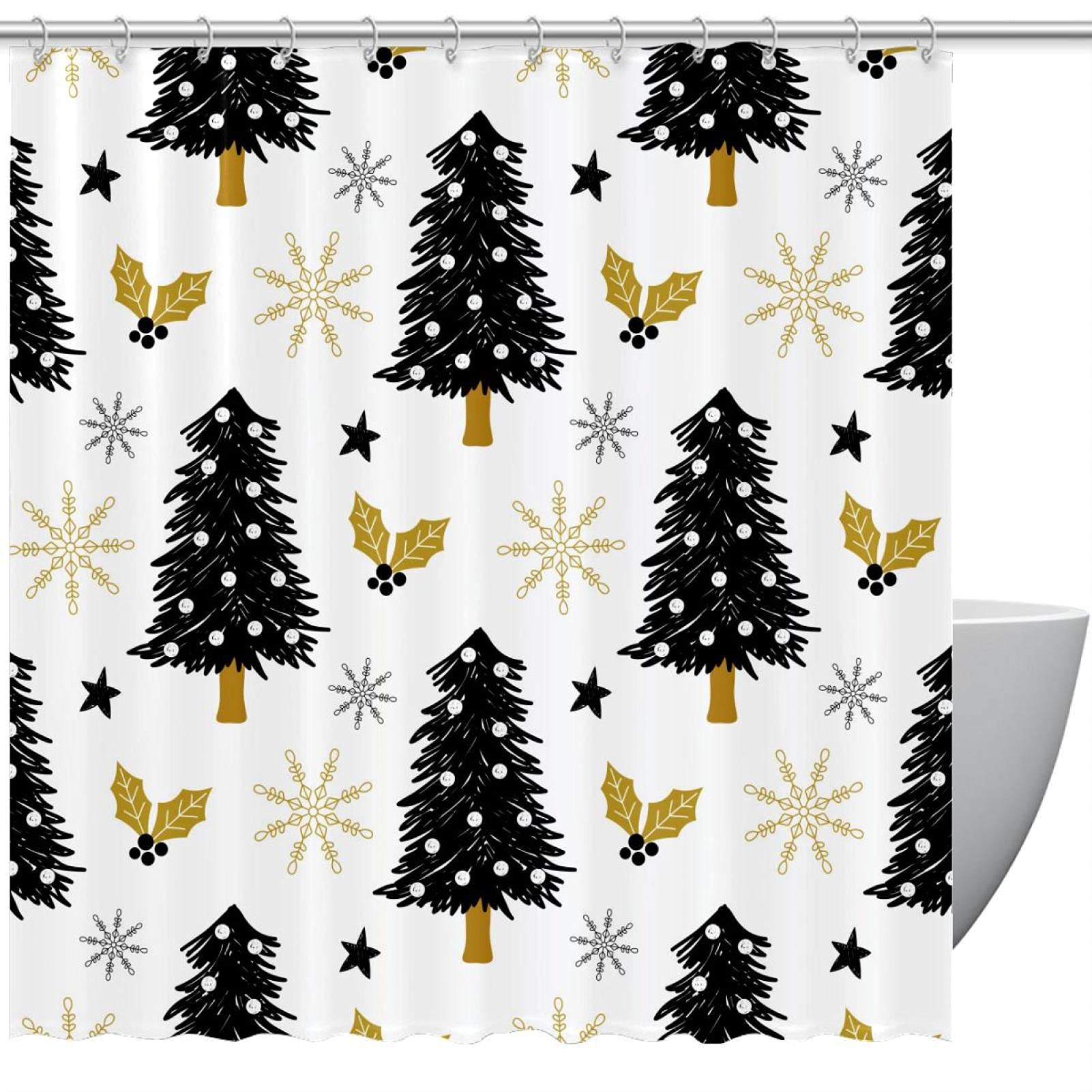 Rideau de douche imperméable 183x183 motif sapin de Noël avec 12 anneaux