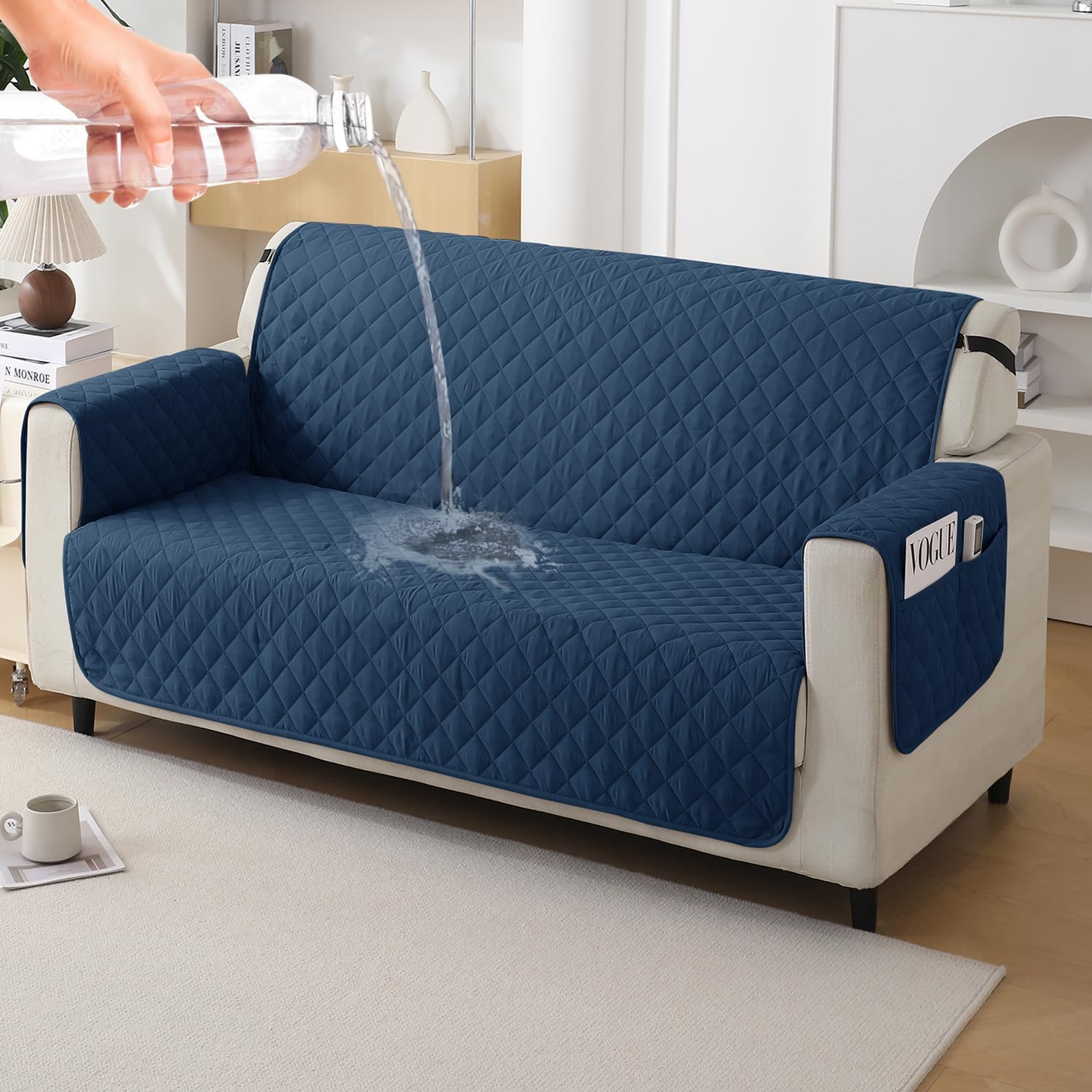 HOKIPO polyester Quilted Sofa Mat with Bottom Waterproof Layer with Pockets, 175(D) x 110(L) cm, Navy Blue(NW-AR-5139-W4)-image-38