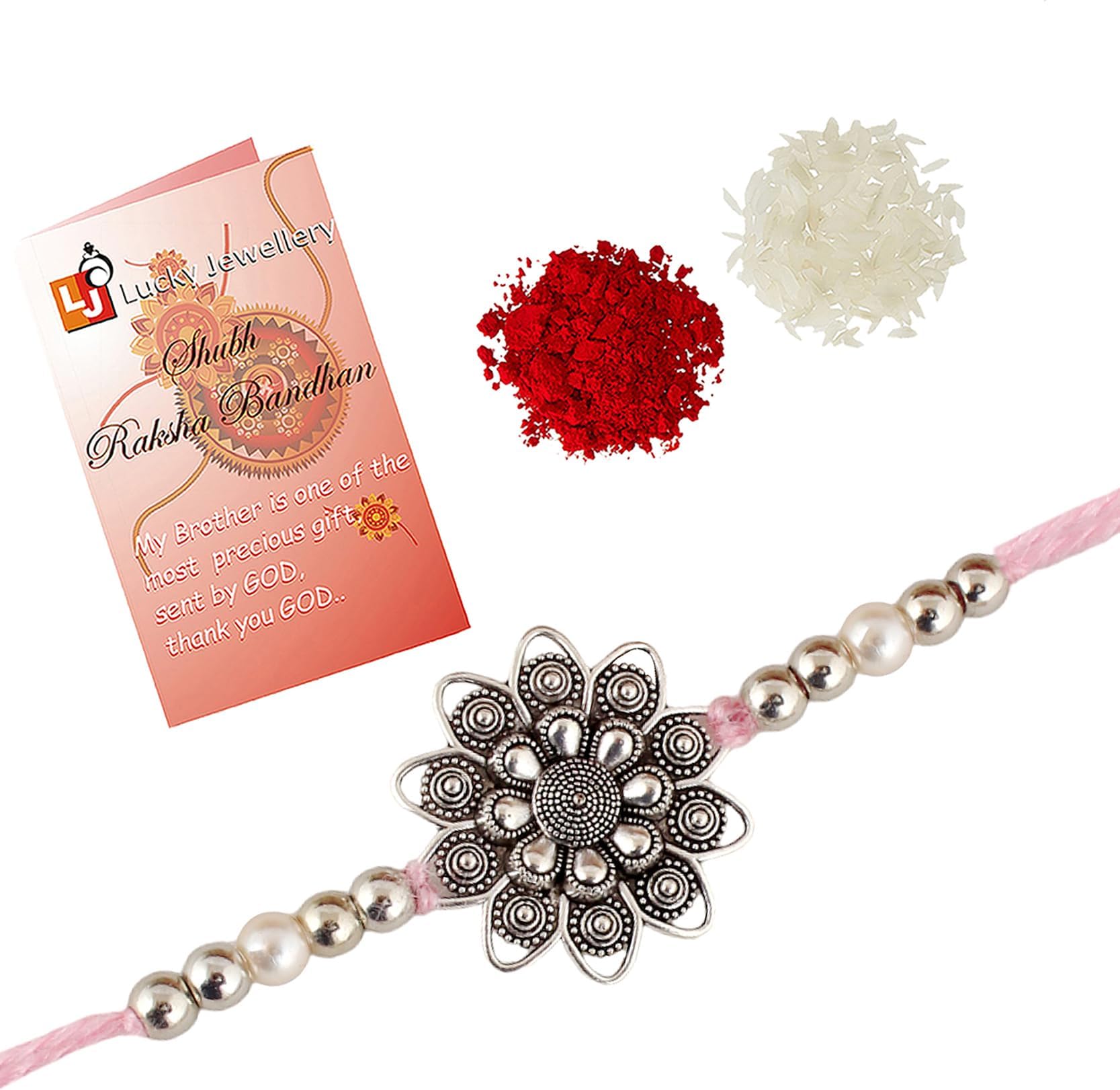 Lucky Jewellery Rakhi Gold Plated Rakhe Boho Collection Rakshabandan Rakhee Bracelet for Bro/Brother/Bhaiya/Bhai/Bhabhi Rakshasutra (53-WEOR1-3149-LCT-1)