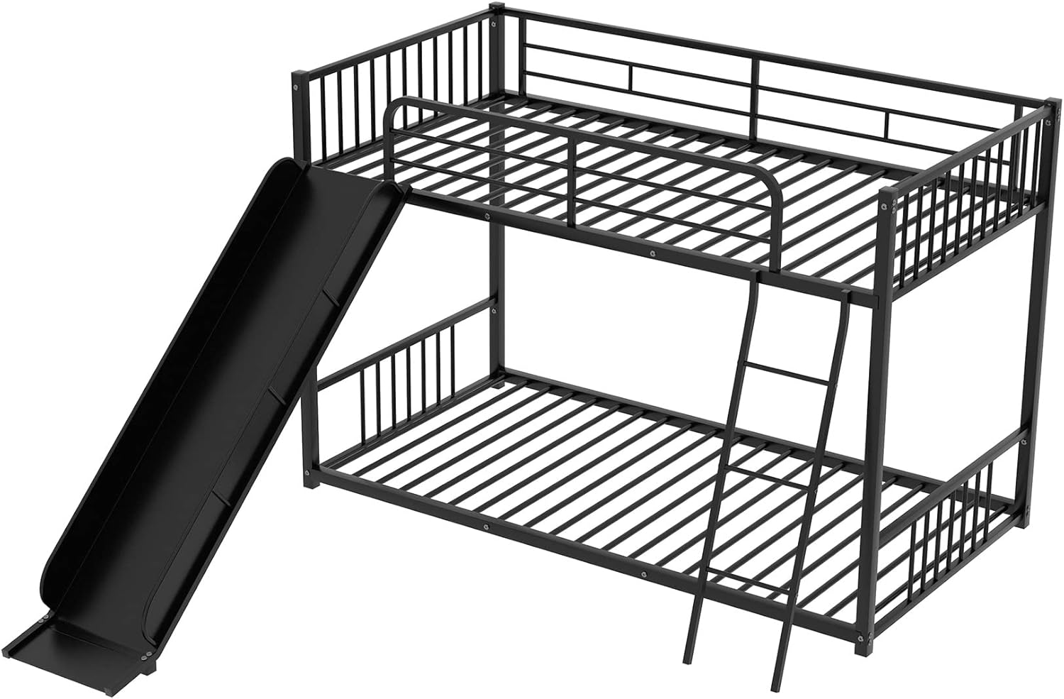 Bellemave Metal Bunk Beds with Slide Twin Over Twin Low Bunk Bed with Ladder and Slide Buffer for Kids Toddlers Boys Girls Teens, White