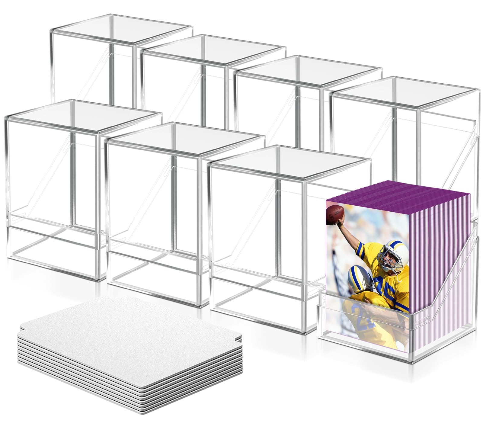 Homthy 8 Pack Card Deck Cases for Trading Cards, Acrylic Card Storage Boxes Holding 800+ Sleeved Cards with 8 Dividers, Clear Card Storage Boxes fit for MTG TCG and Sport Cards (8 Pack)