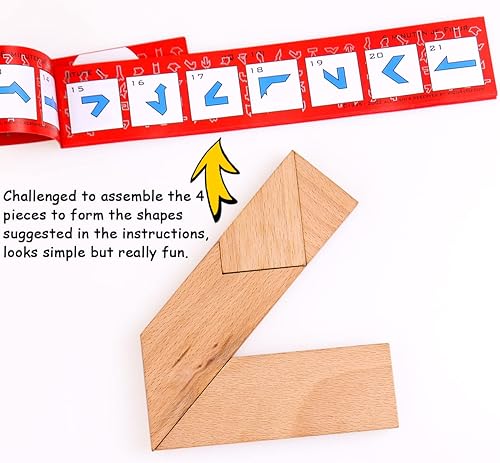 Miniatura 3 de KINGOU Rompecabezas de madera en forma de T, juguete de 4 piezas para niños y adultos, nivel avanzado, gran regalo y recuerdo de fiesta, incluye