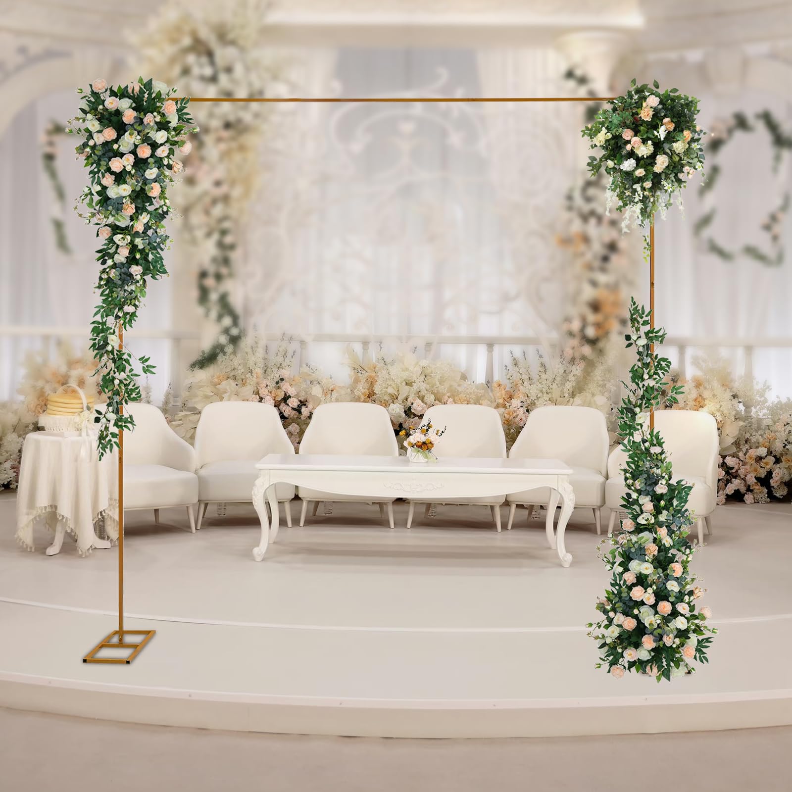 Set di supporti quadrati dorati per sfondo per matrimoni, 3 x 3 m