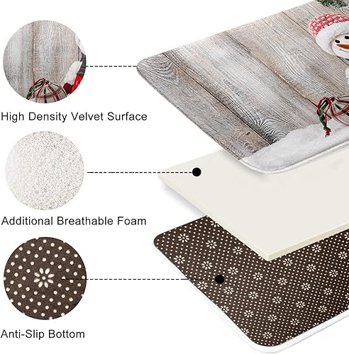 Miniatura 3 de ArtSocket Juego de 3 alfombras y tapetes de baño, antideslizantes, muñeco de nieve, bola de Navidad, de nieve, absorbente, de espuma viscoelástica,