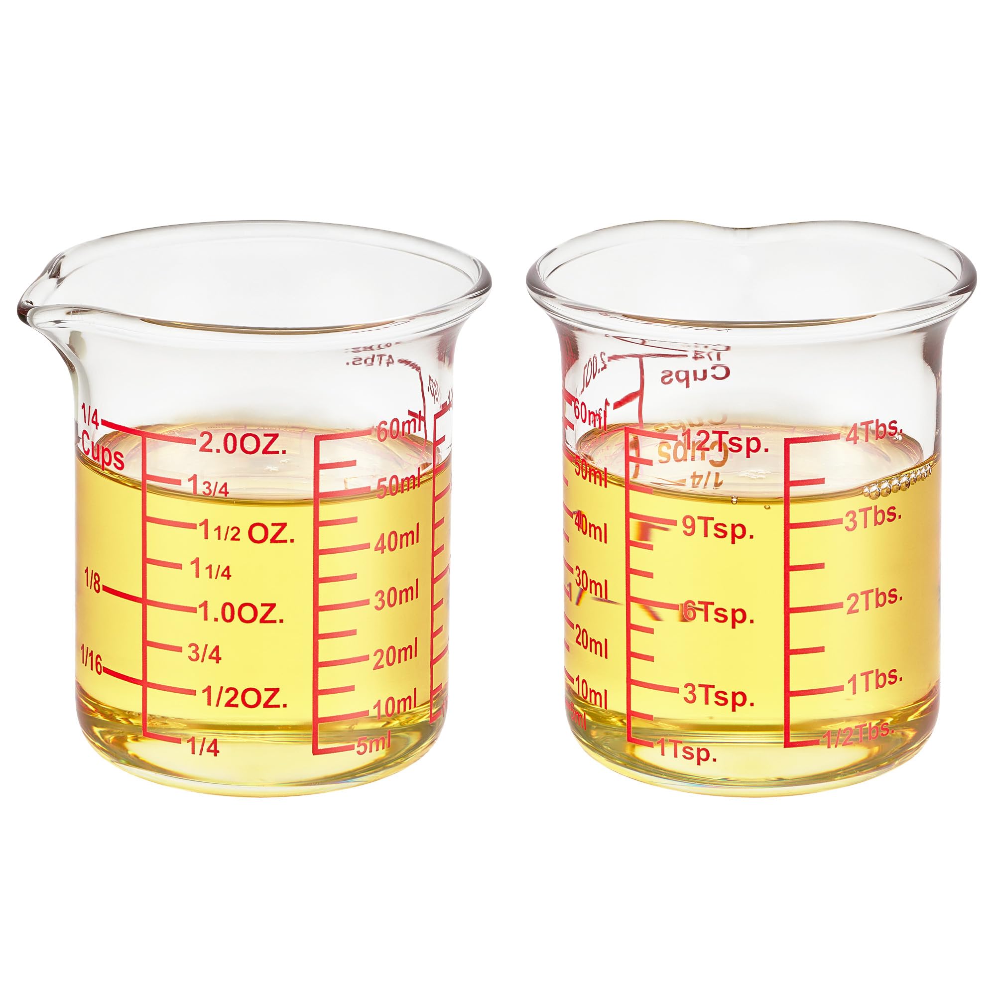 Vaso medidor de vidrio de borosilicato alto, boquilla en forma de V, vaso medidor de vidrio para cocina o restaurante, fácil de leer, 60 ml, paquete de 2