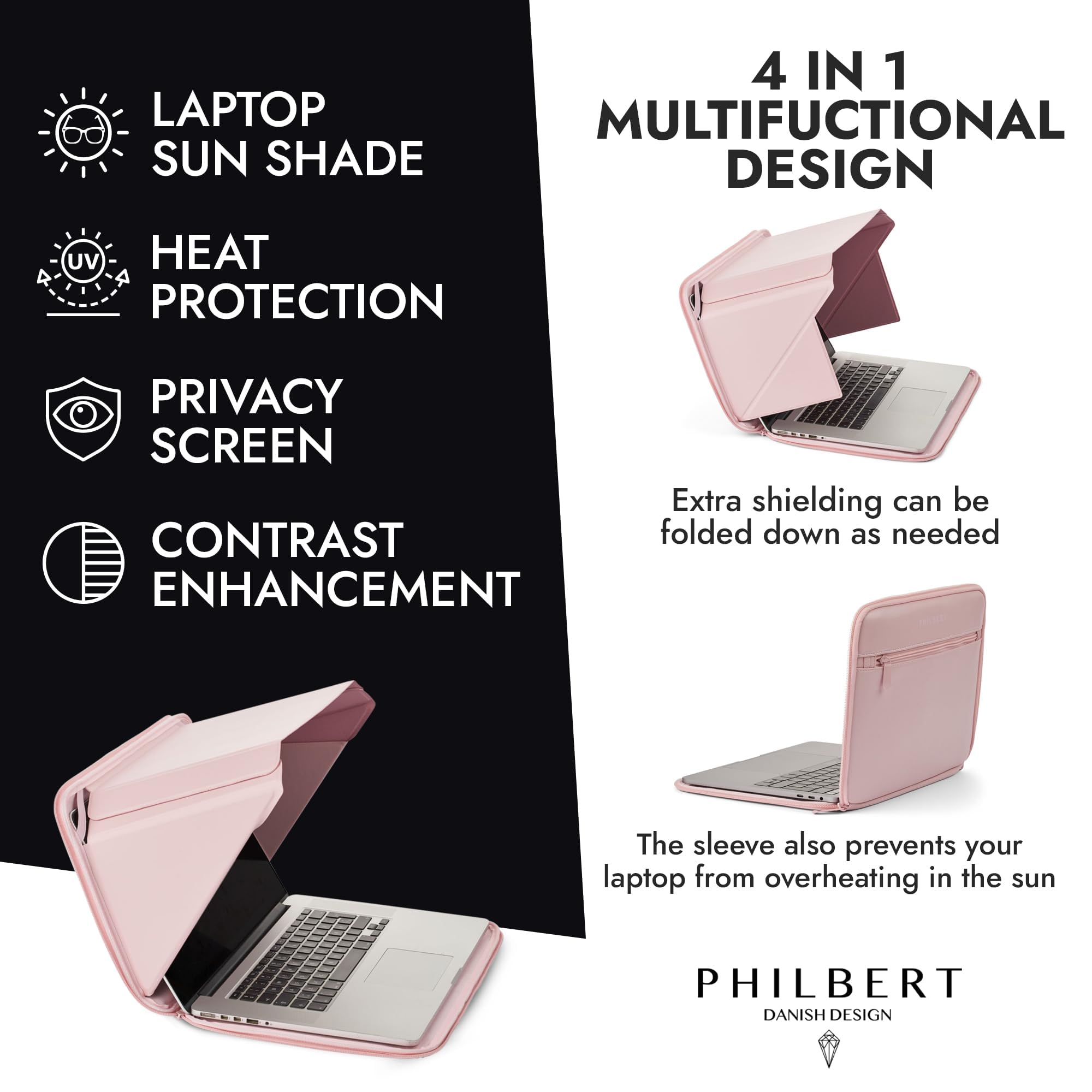 Funda parasol para MacBook de 15 a 16 pulgadas con capucha integrada | 4 en 1: pantalla de pantalla, privacidad, protección contra el calor, mejora de contraste, fabricada en