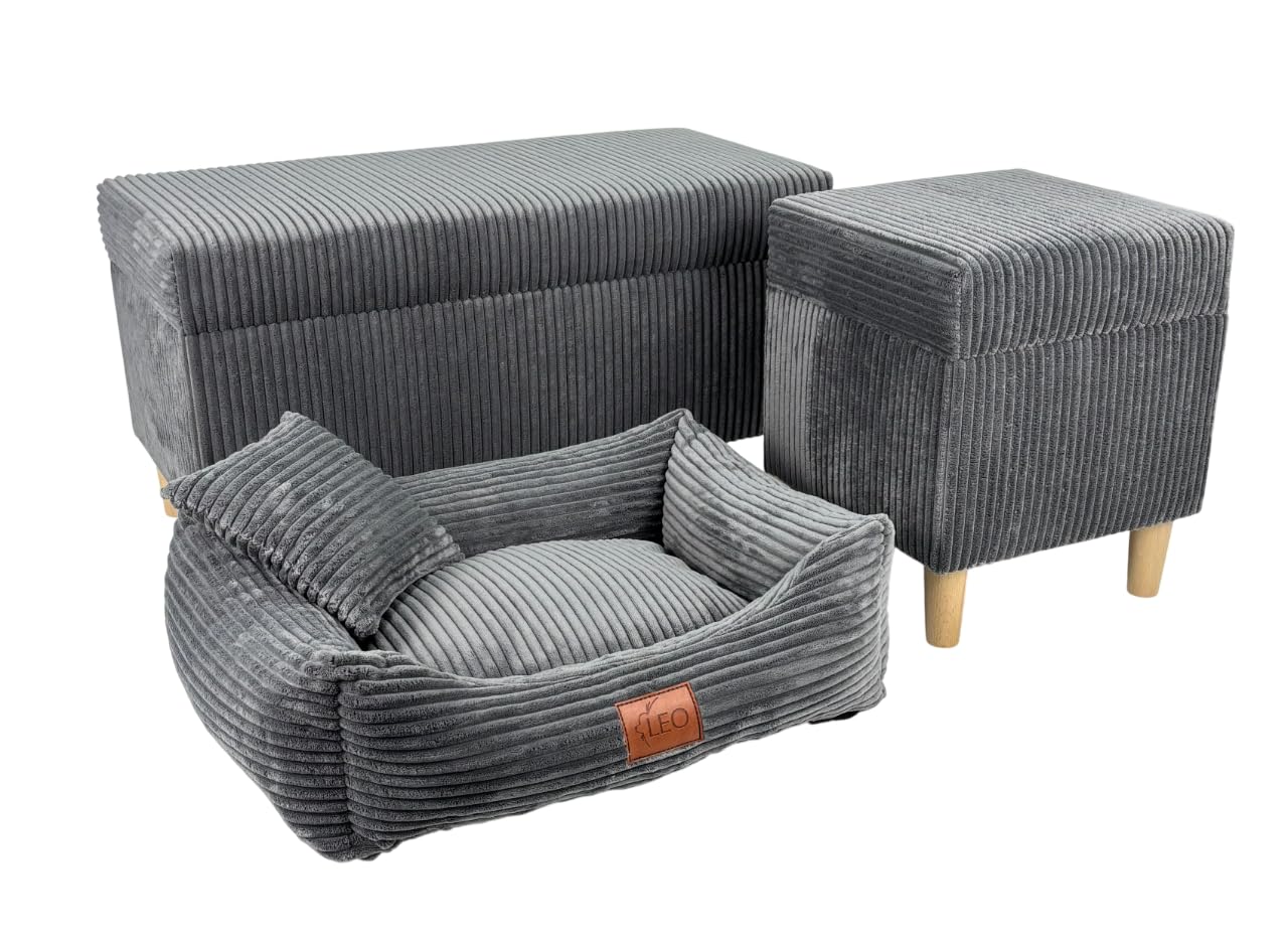 Sitzhocker mit Stauraum aus Cord Fußbank Polsterhocker N 35x35x42 (Dunkelgrau)
