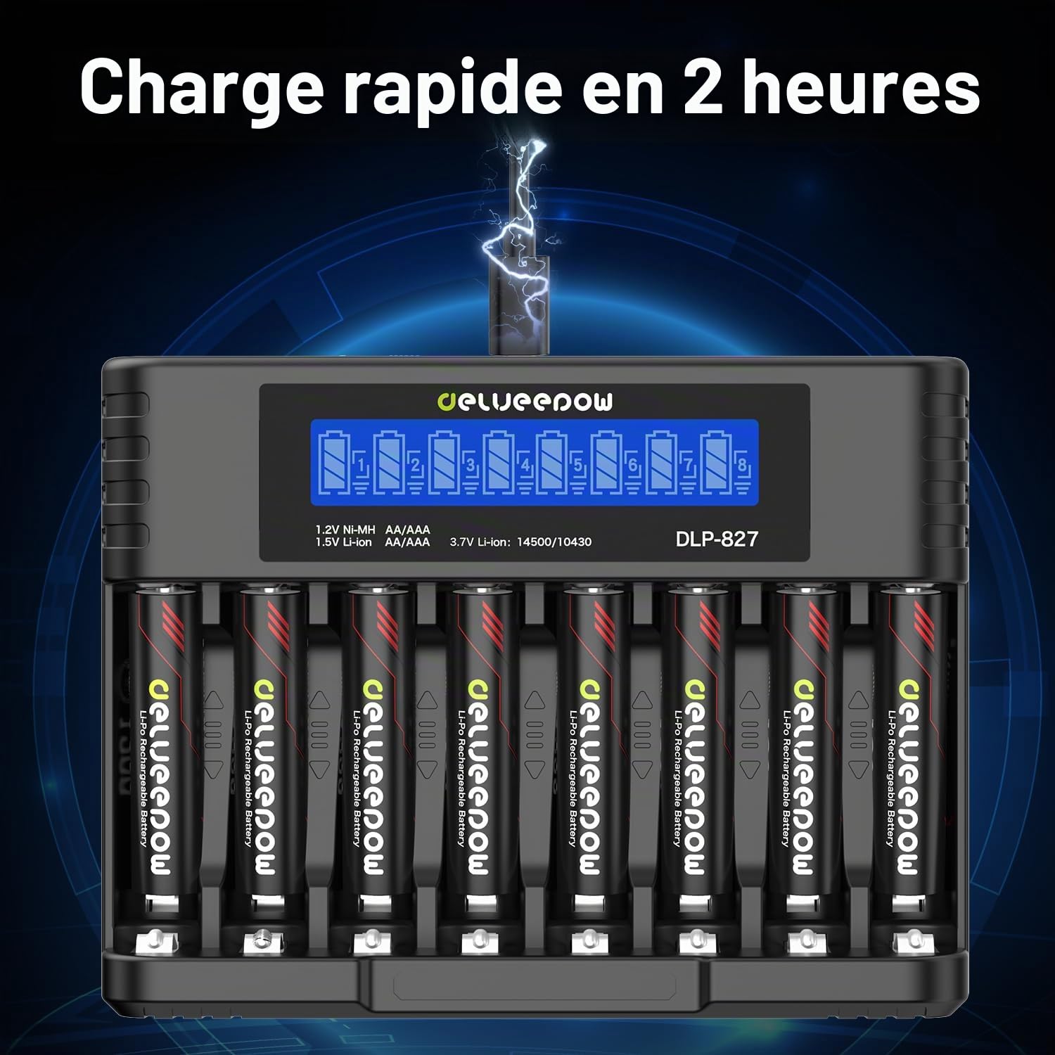 Piles AAA Rechargeable 1,5V 1200mWh Haute Capacité,Lot de 8 Pile Rechargeable AAA avec Chargeur 1500 Cycles