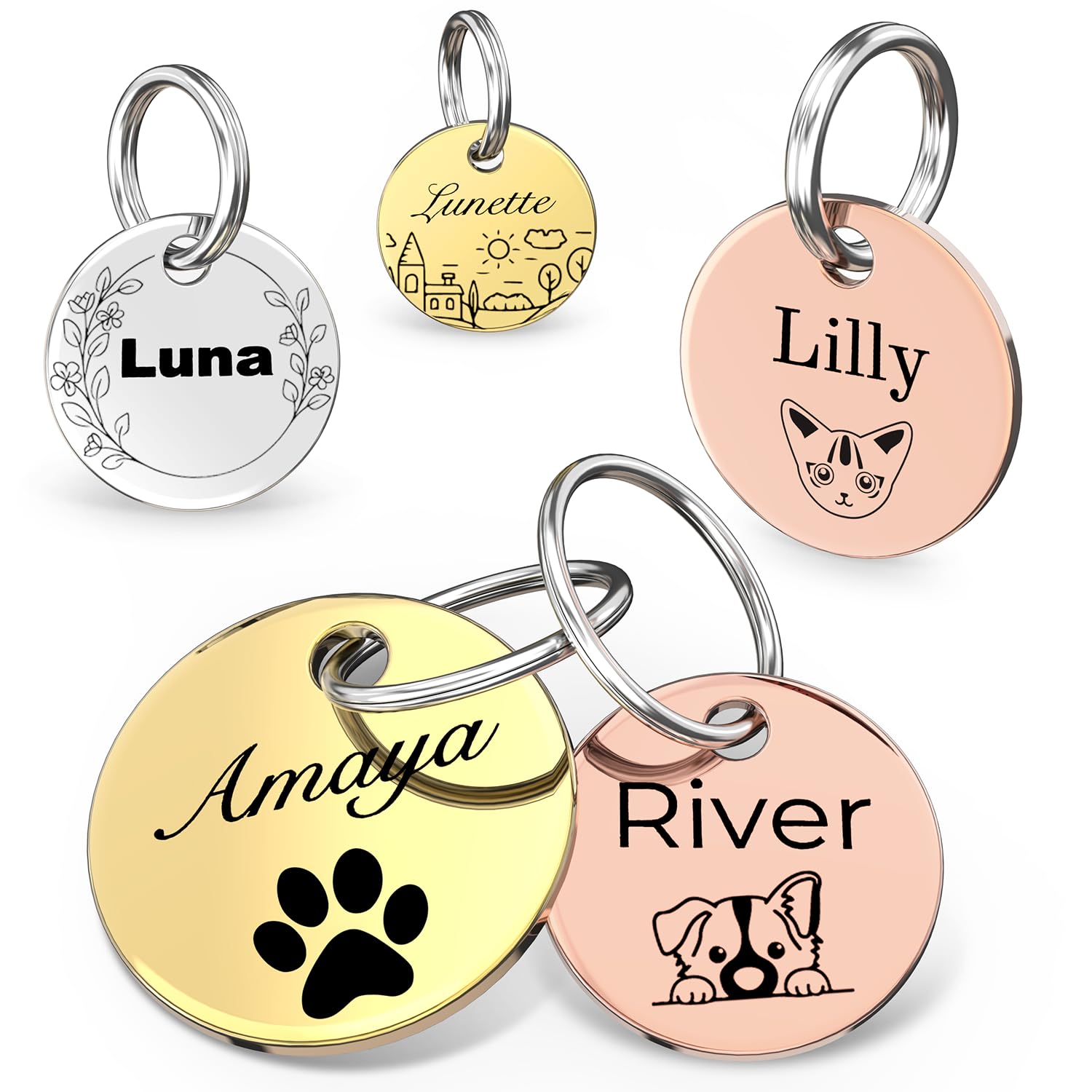 Custom Double-Sided Laser Engraved Pet ID Tag - Polished Stainless Steel Plaque for Dogs and Cats