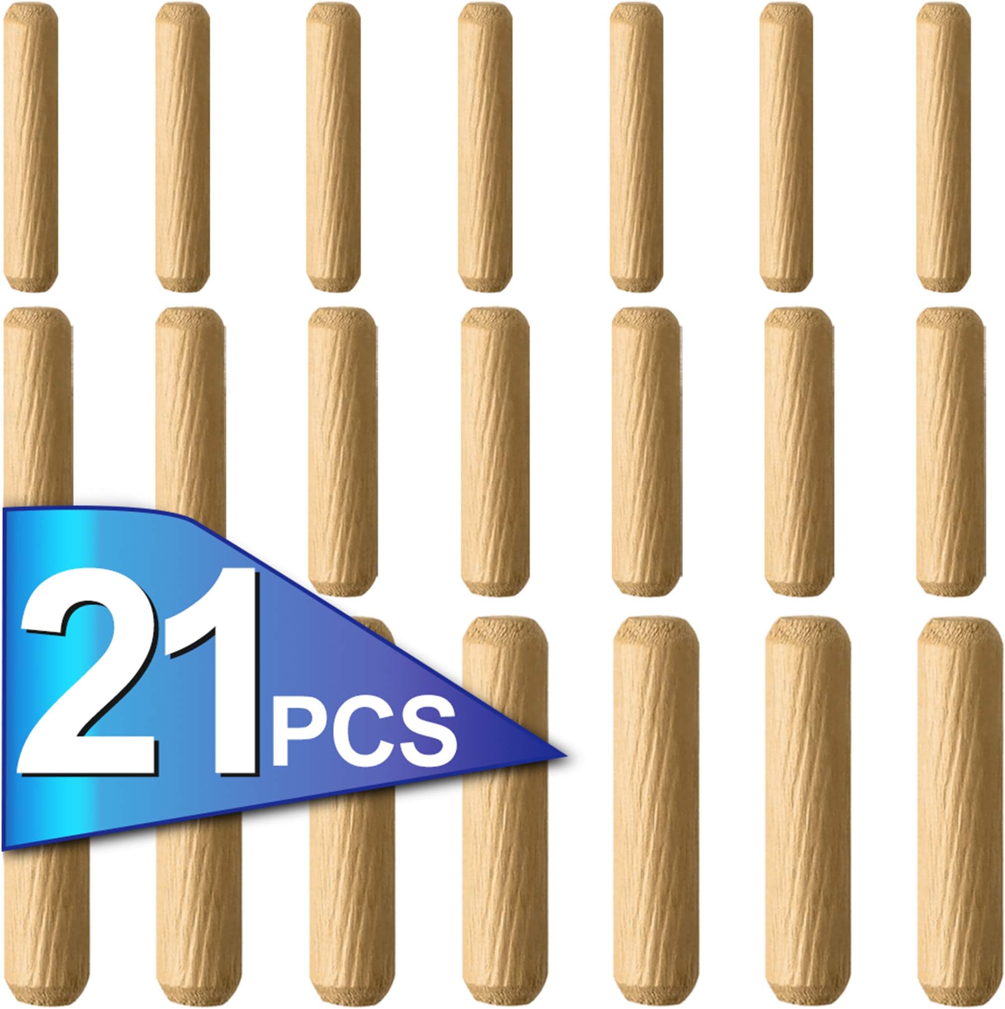 21 Pcs Assorted Wooden Dowels M6 M8 M10 Hard Wood Grooved Plugs