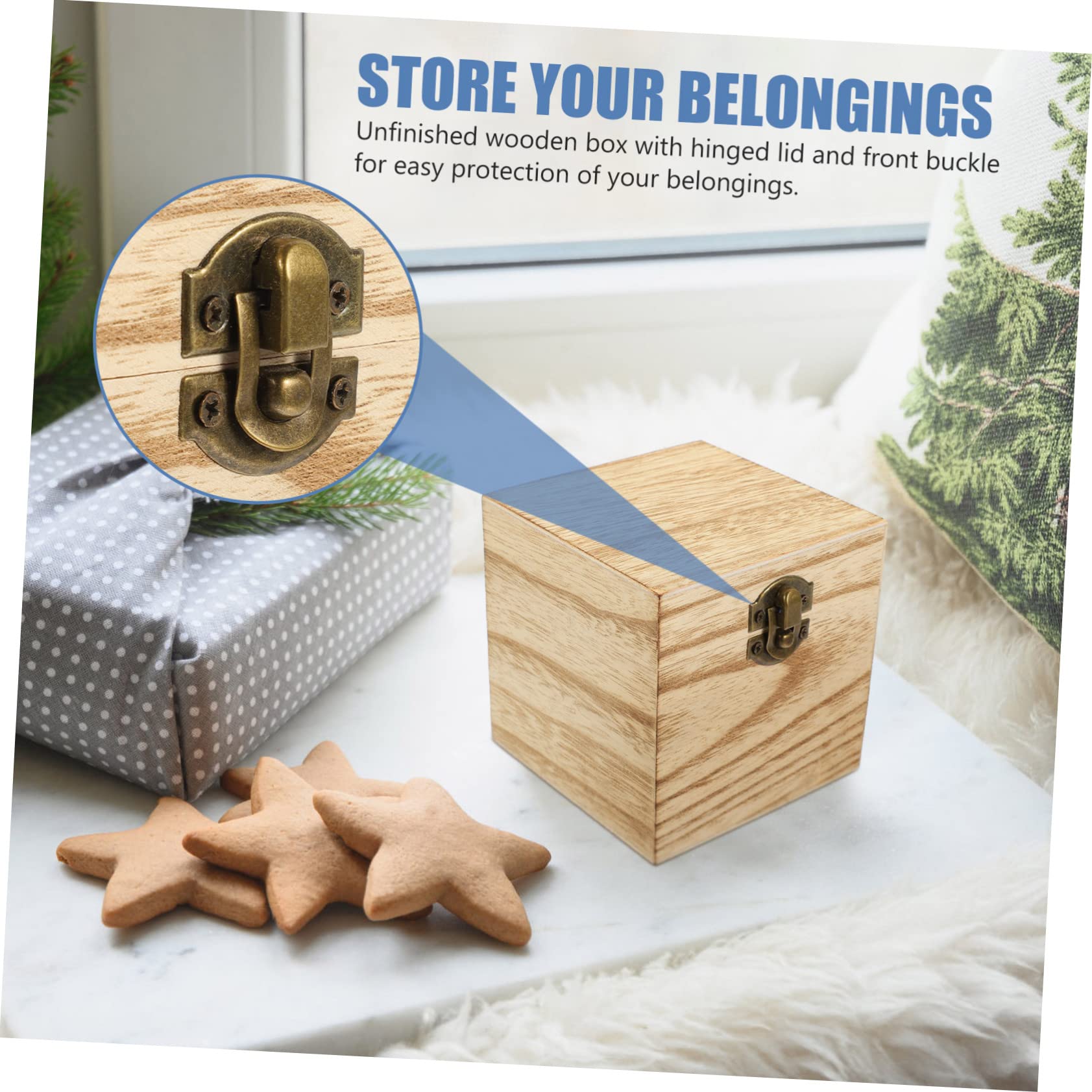 Quadratische Holzkisten Dekorative Aufbewahrungsboxen 4 Stück in Beige mit Scharnierdeckel und Vorderem Schloss für Schmuck und Erinnerungen