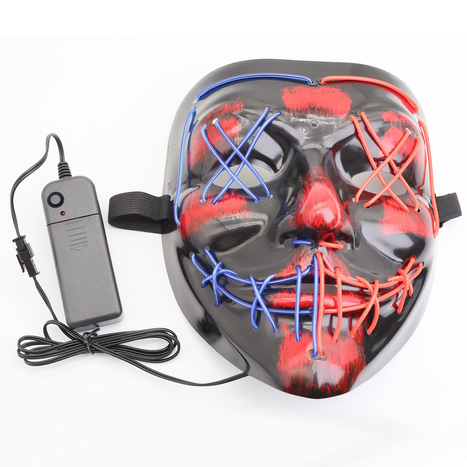 Halloween Mask with LED Lights - Scary Light-Up Mask for Costume Parties Cosplay, Masquerade & Carnival Festivals (black B)