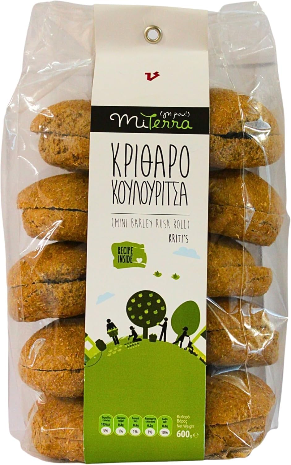 MITERRA Cretan Mini Barley Roll Rusk 2 x 600g (1.2kg) | Authentic Greek Barley Rusks from Crete | Rich in Fibre, Low Fat, Baked with Extra Virgin Olive Oil | No Preservatives | Traditional Dakos