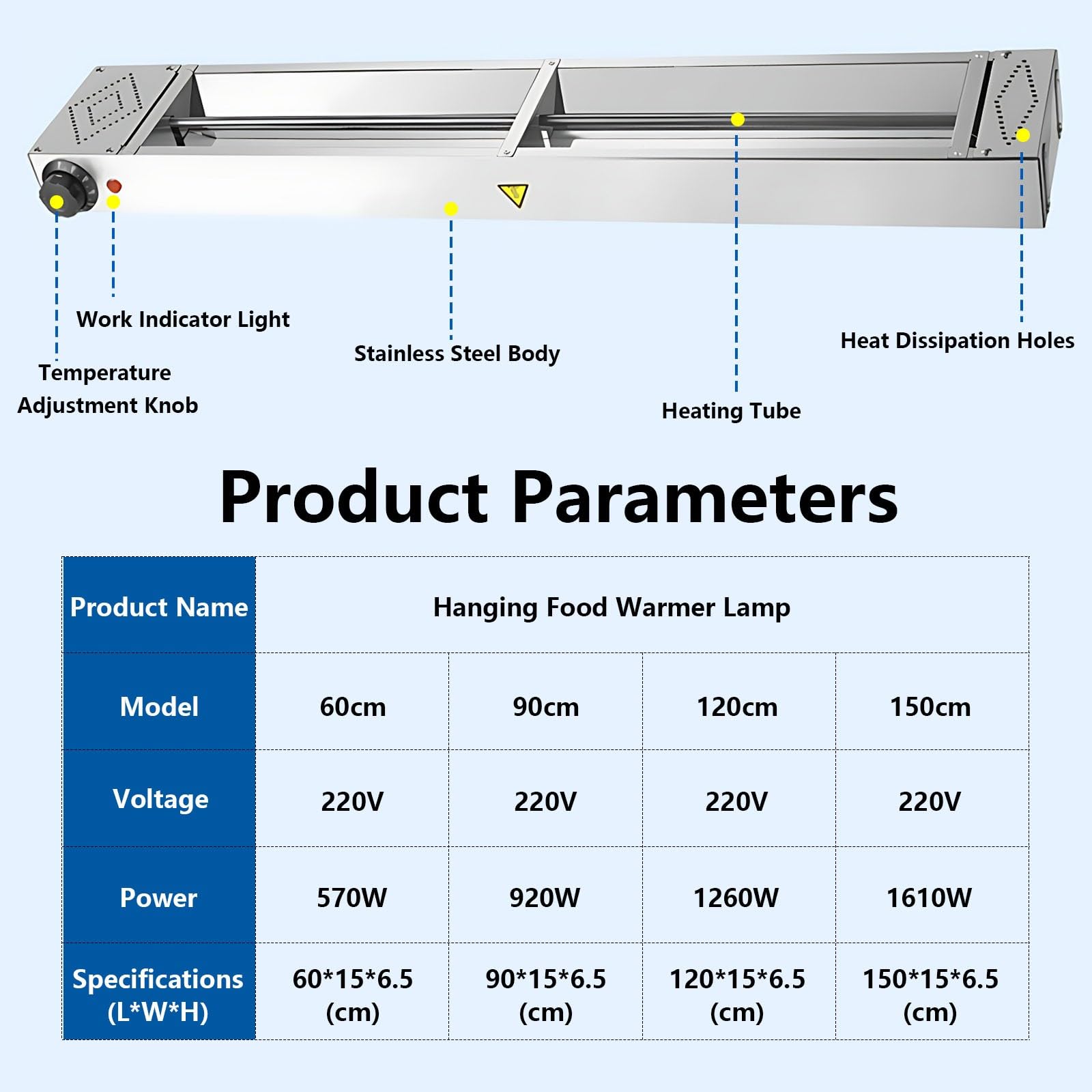 Lampara de Calor Alimentos Suspension Temperatura Ajustable(60cm)