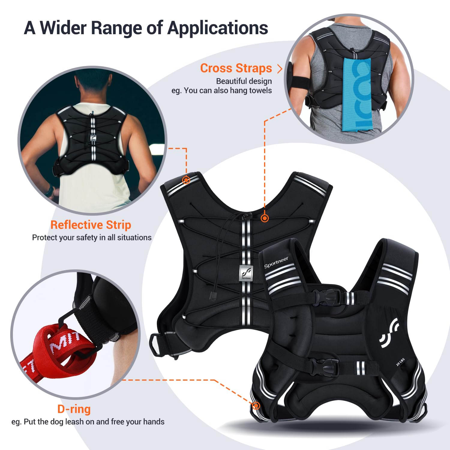 Gilet lesté pour homme et femme : Sportneer 3,6 kg/5,4 kg/6,8 kg/9,1 kg/11,3 kg Gilet de course à pied avec bande réfléchissante pour entraînement, musculation, fitness, perte de poids, haltérophilie